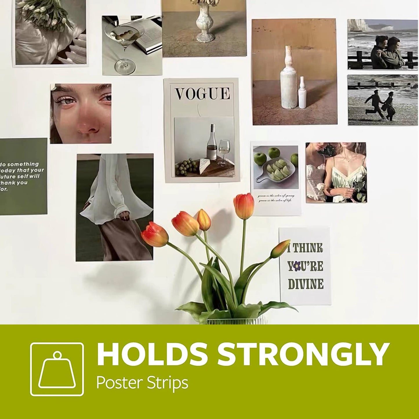 132 Pack Small Replacement Adhesive Strips Refill, Poster Strips, Damage-Free Hanging Strips for Wall Hooks, No Tools Removable Sticky Strips for Home, Office, and Dorm Decor, White Adhesive