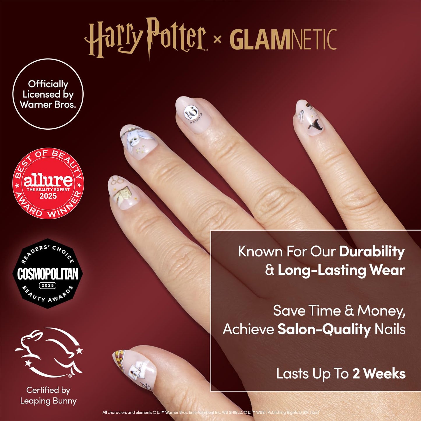 Harry Potter™ x Glamnetic Press On Nails - Hogwarts™ | Semi-Transparent Multi Graphic Short Oval Fake Nails in a Glossy Finish | 15 Sizes - 30 Nail Kit with Glue