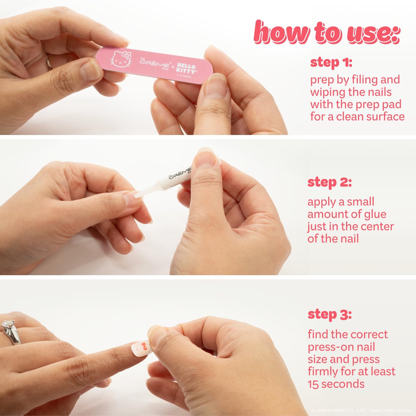 The Crème Shop x Hello Kitty Sweet Glaze Press On Nails, Almond Shape, 24 Nails Kit with Glue and Tools (Sweet Glaze)