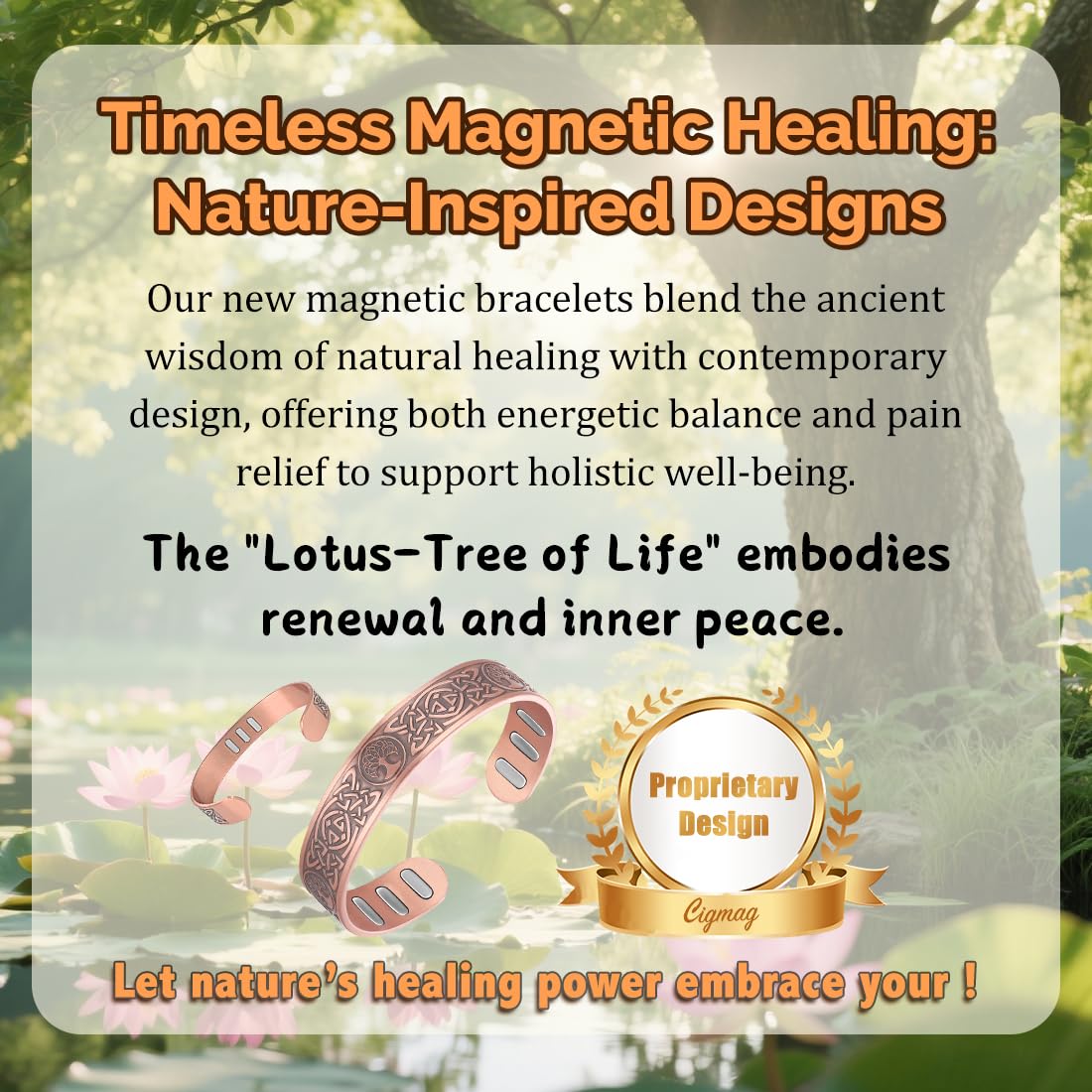Cigmag Copper Bracelet for Men, with Powerful 9X 5000 Gauss Magnets, Adjustable Solid Pure Copper (Celtic Lotus Life Tree)