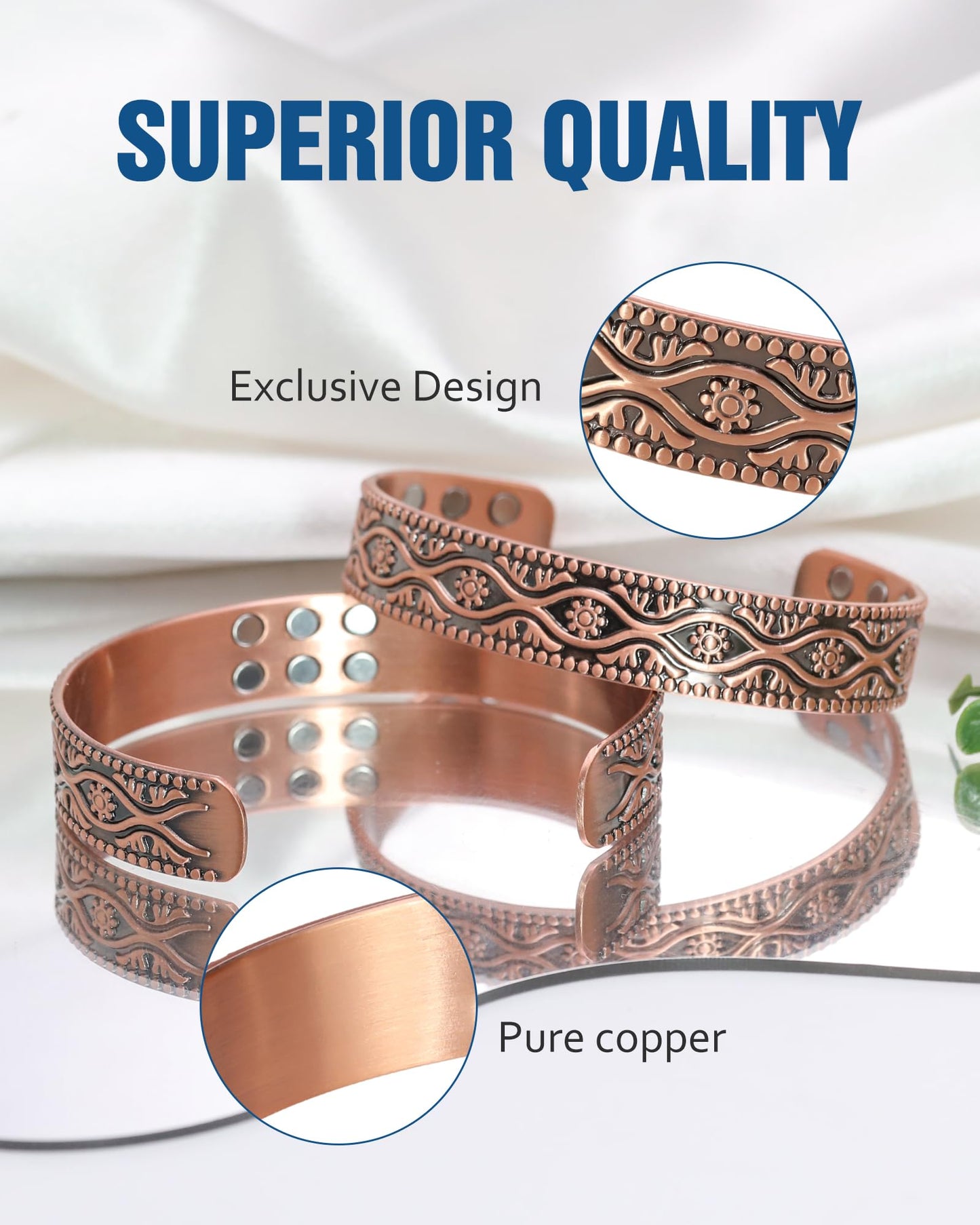 Jecanori Copper Bracelet for Men, 18X Strength Mens Magnetic Copper Bracelets with 3,800 Gauss Magnets, 99.99% Pure Solid Copper, Copper Jewelry Gift