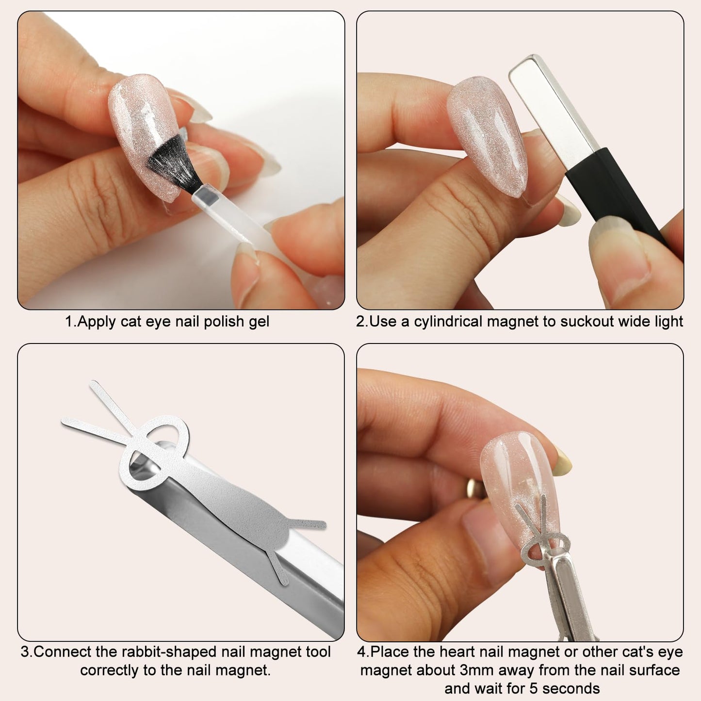 Vnjaoi Cat Eye Magnet + 4-PC Bunny-Shaped Nail Magnet for Cat Eye Nail Art Salon or Home