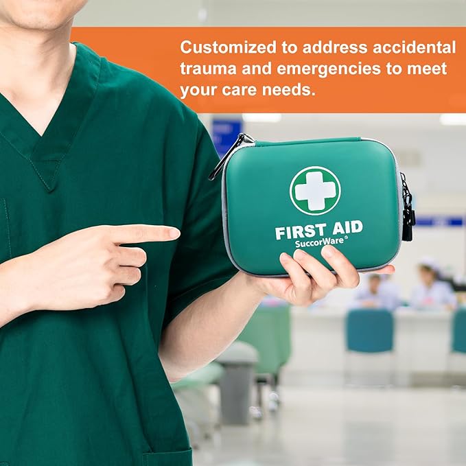 150 Pieces Mini First Aid Kit - Small Medical Kit with Hard Shell - Emergency First Aid Kit for Car, Travel, Home, Outdoor, Office, Camping, Hiking (Green)