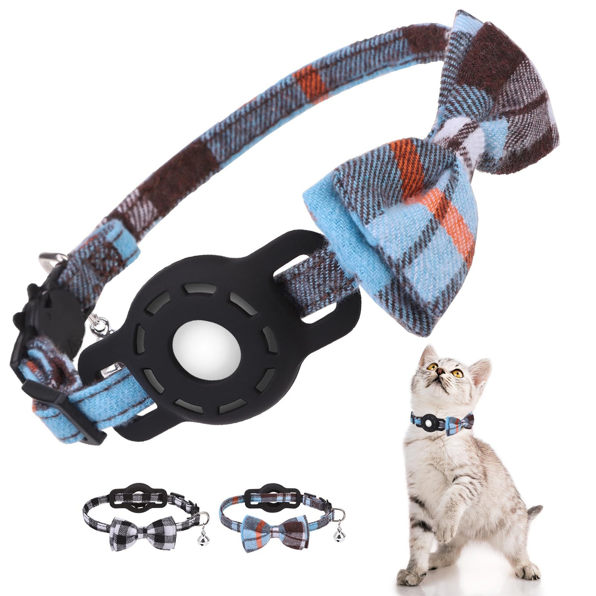 DILLYBUD Airtag Cat Collar Breakaway, Bow Tie Collar with Airtag Holder