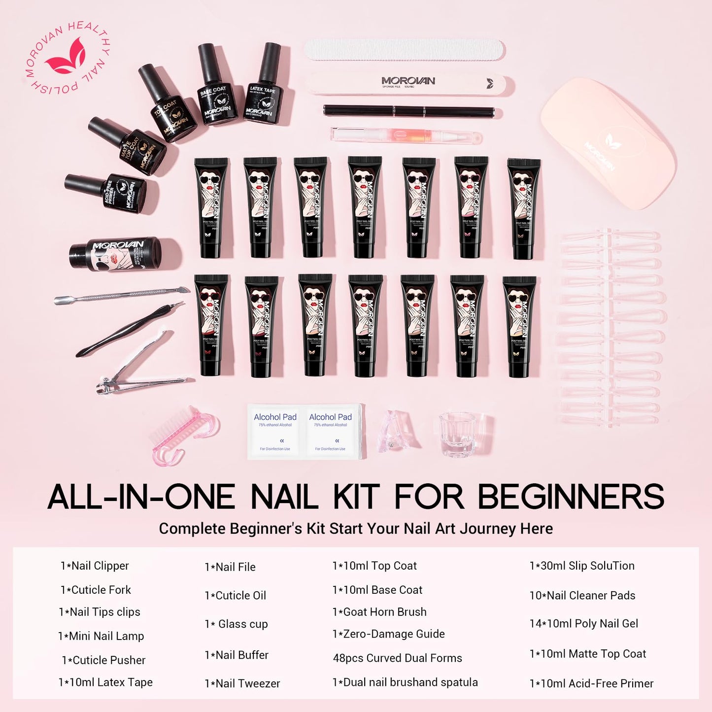 Morovan Poly Gel Nail Kit: All-in-One Beginners Practice Full Set With UV light & Slip Solution For Teens Nail Extension Gel Kit Starter At Home User Friendly & Salon Results for Home Manicures