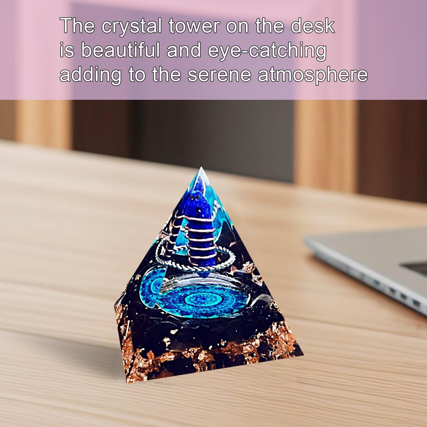 Saefheled Crystal Column Orgone Pyramid,Natural Energy Obsidian&Lapis Lazuli Orgonite Crystal Healing Pyramid,for Reduce Stress, Balance Chakra,Meditation Attract Luck,Accumulate Wealth&Health(6cm)