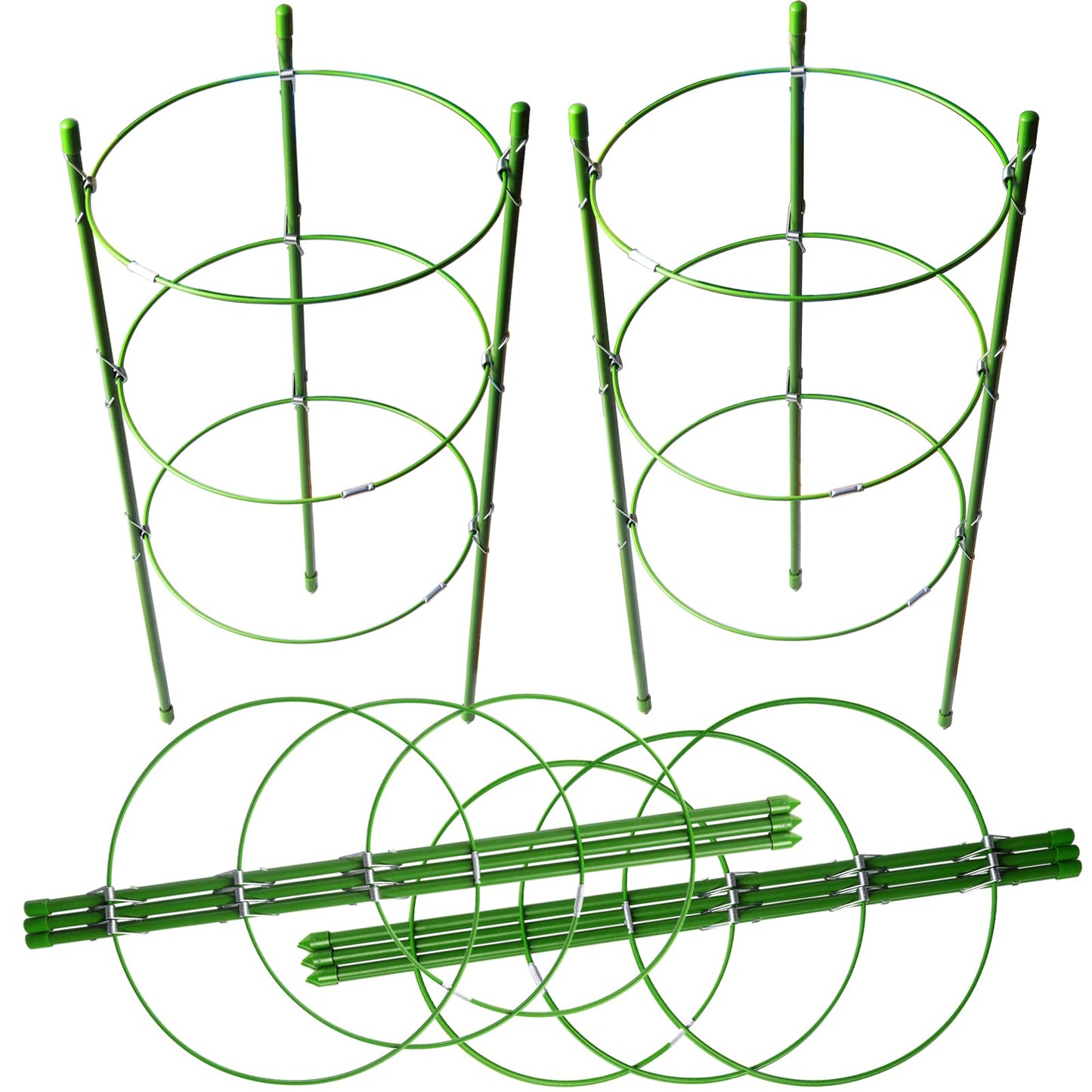 LEOBRO 4 PCS Metal Plant Cages, Tomato Cages, Metal Garden Plant Supports, Plant Trellis, Plant Stakes for Tomato, Climbing Plant, Flower, Seedlings, 17.7" High, 7.1"/7.87"/8.66" Inner Diameter