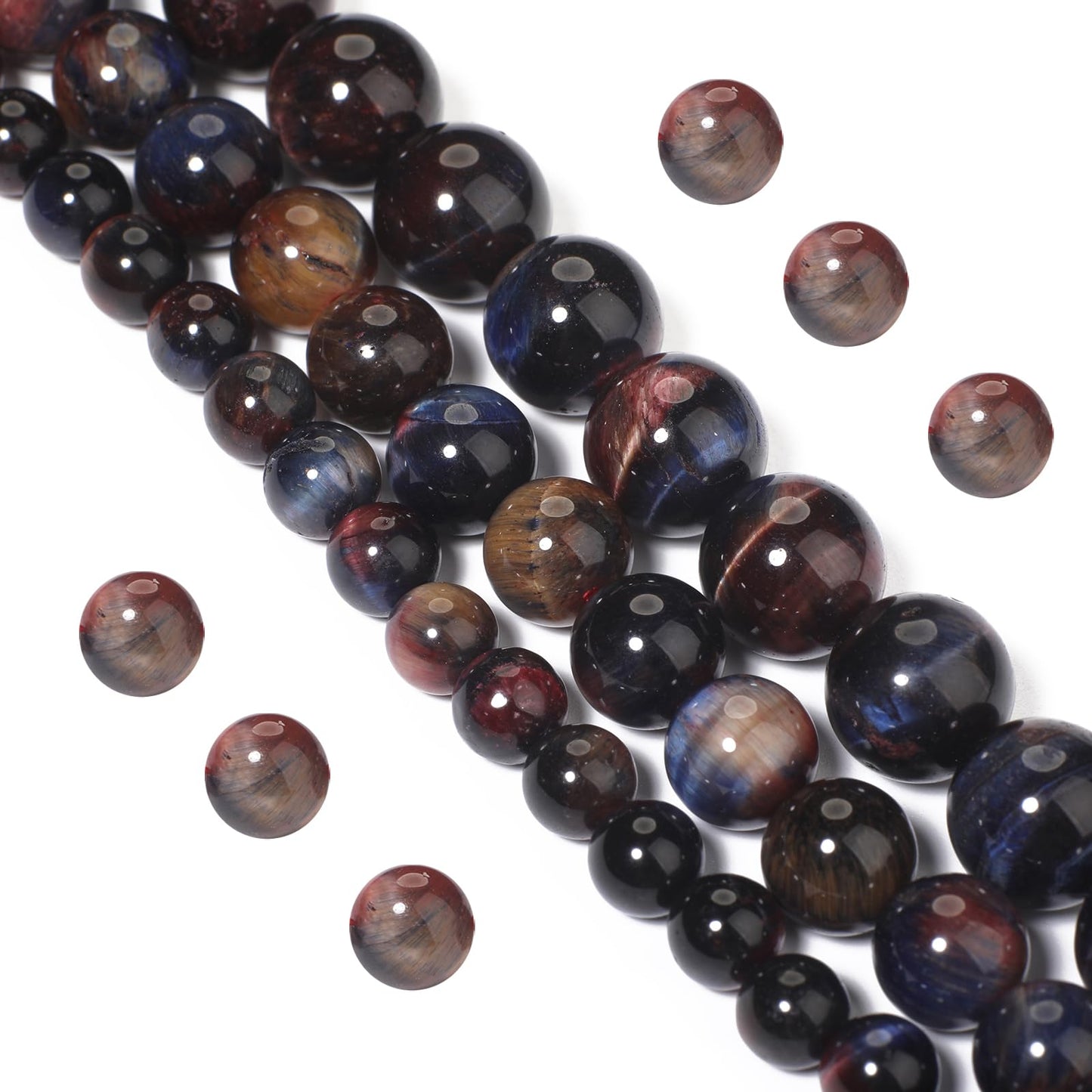 Yochus Natural Tiger Eye Beads, 60Pcs 6MM Milky Way Brown Red Color Enhance Round Loose Stone Bulk, DIY Charm Smooth Gemstone Beads for Jewelry Making