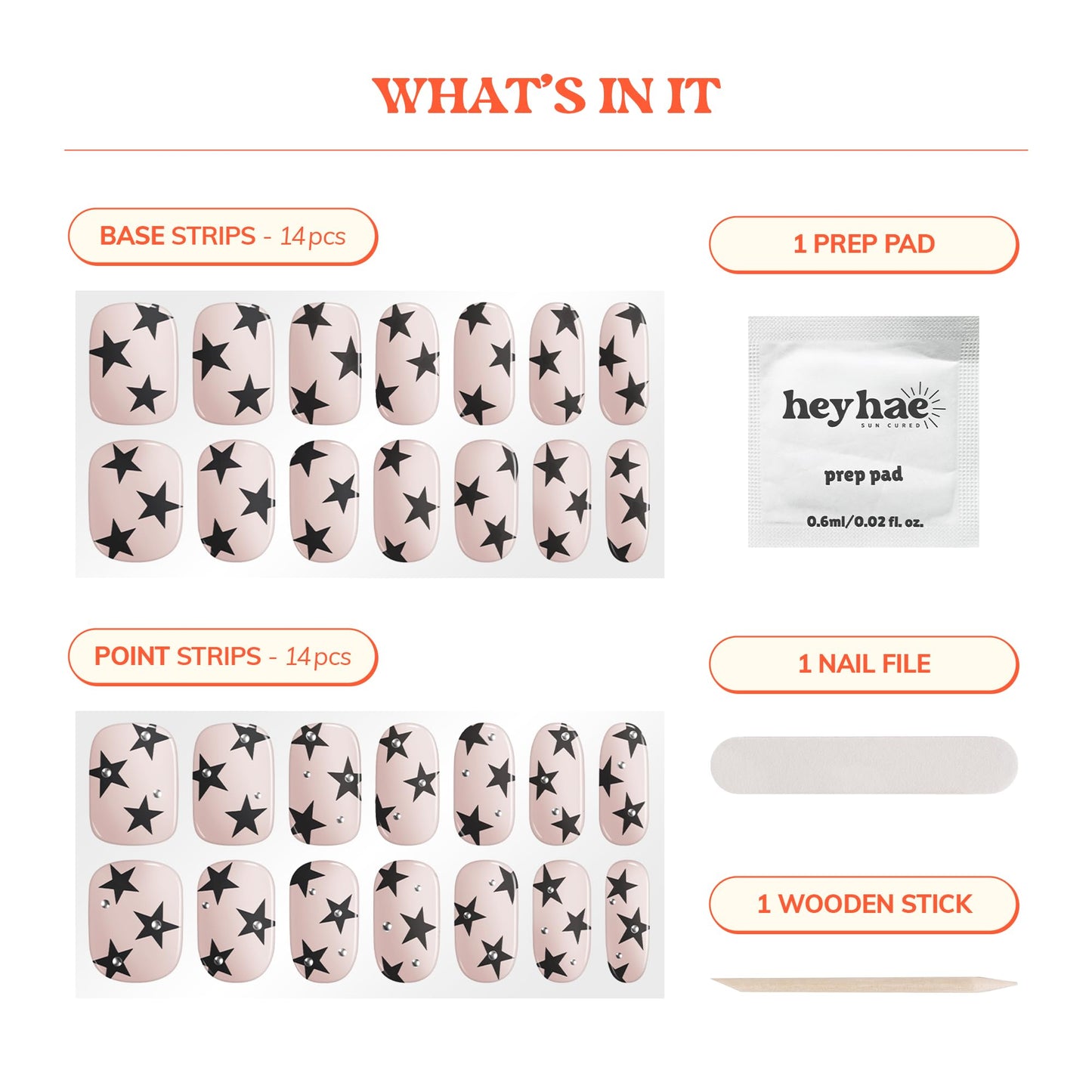 Heyhae Semi Cured Gel Nail Strips | No LED Lamp Needed | Glitter, Pink, Spring | Easy Apply & Remove, Salon Quality | Includes 28 Strips, 1 Prep Pads, Nail File & Wooden Stick - Hey, You’re My Star