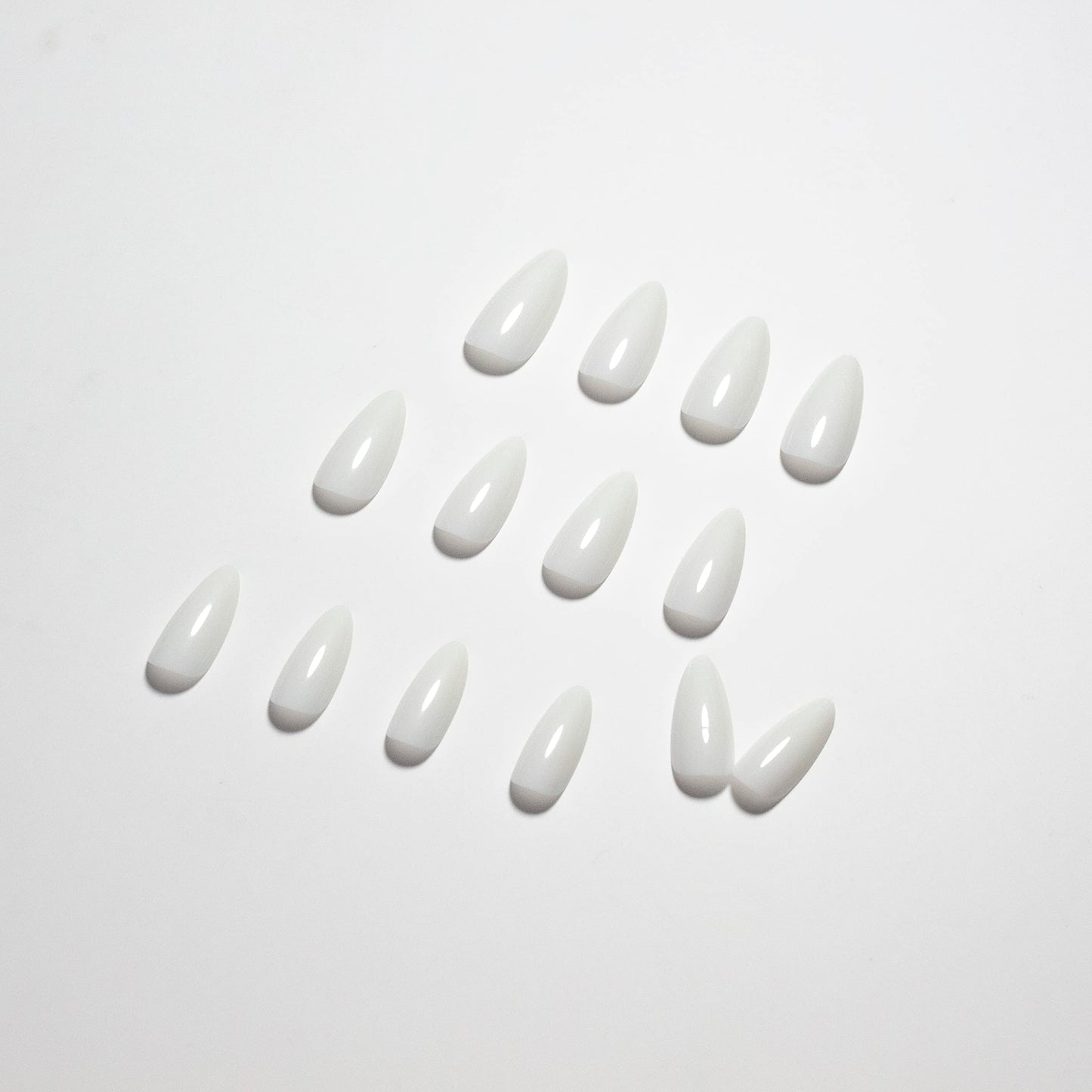 All White Press on Nails Medium Stiletto Almond,KQueenest Pure Color Acrylic Nails Set Reusable Fake Nails with Feature Protective UV Coating for Women Nail Art Manicure in 24 Pieces