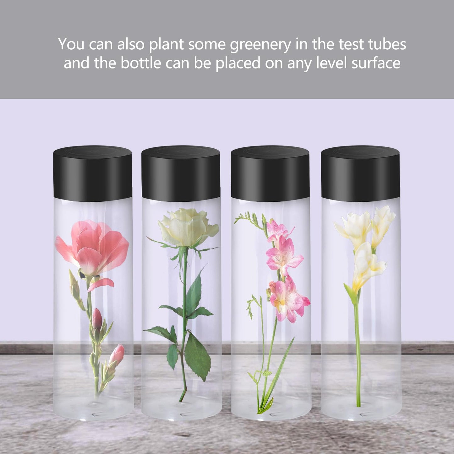 TANEMUDO 48 Pcs Clear Plastic Bottles 12 oz Empty Sensory Bottle with Caps Leakproof Drink Container Reusable Plastic Juice Bottles for Crafts Classroom Party Supplies (Black Lid)