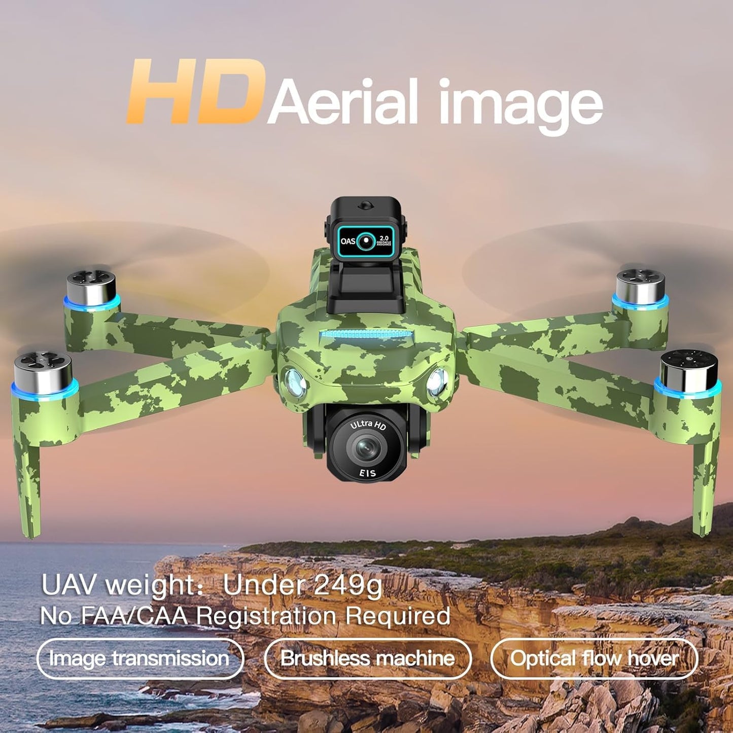 4K GPS Drone with Camera for Adults: Featuring Obstacle Avoidance, 5G FPV Transmission & Brushless Motor, Includes 3 Batteries & Screen Remote Controller in Army Green