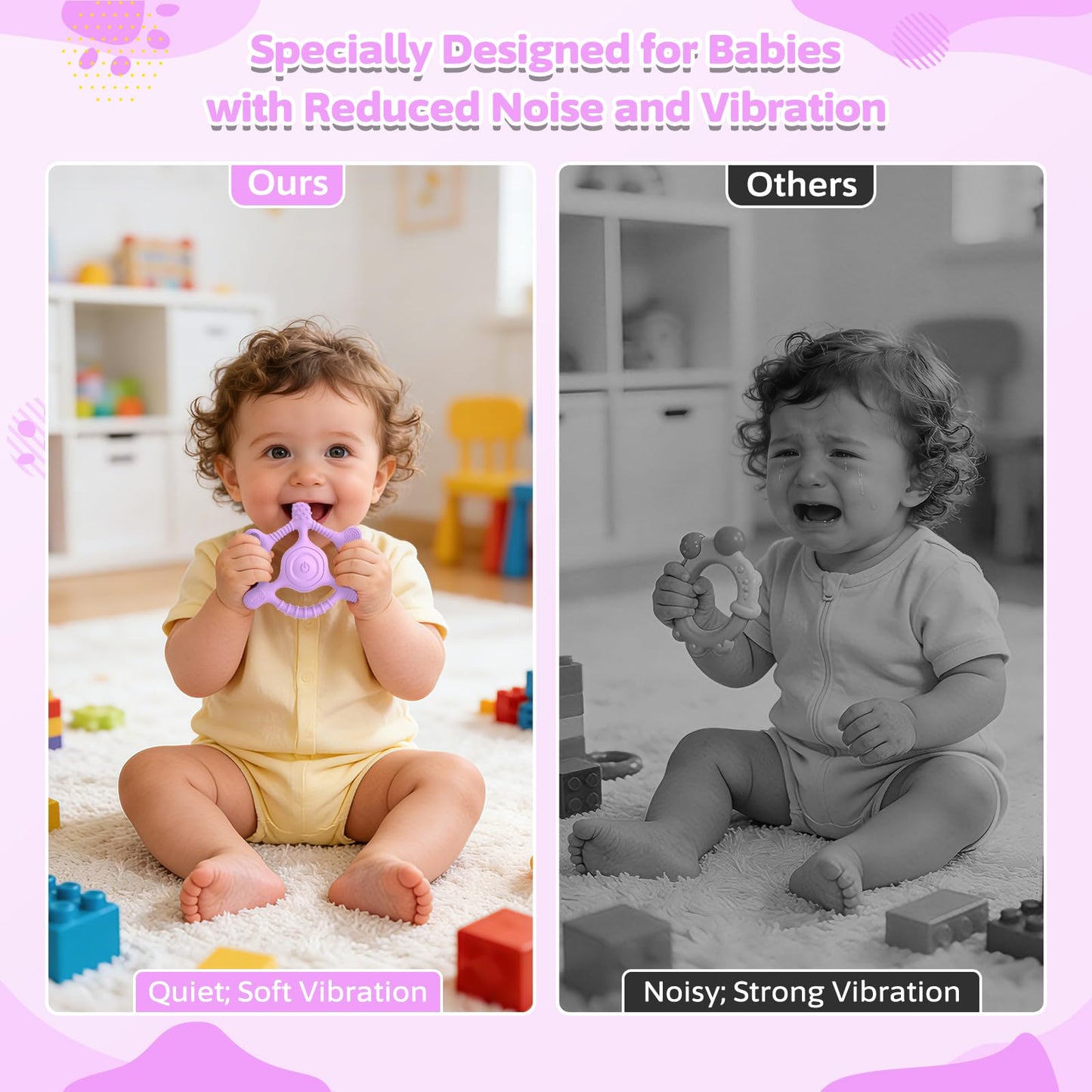 Vibrating Teether for Baby, Sensory Toys for Kids with Autism & Teething Relief for Babies 6-18 Months, USB Chargeable with 3 Vibration Settings, Autism Sensory Products (Purple)
