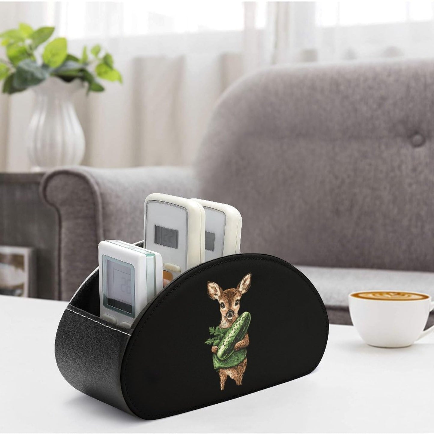 Cute Deer Cucumber Pickle Remote Control Holder with 5 Compartments Caddy Desktop Organizer for Home Office