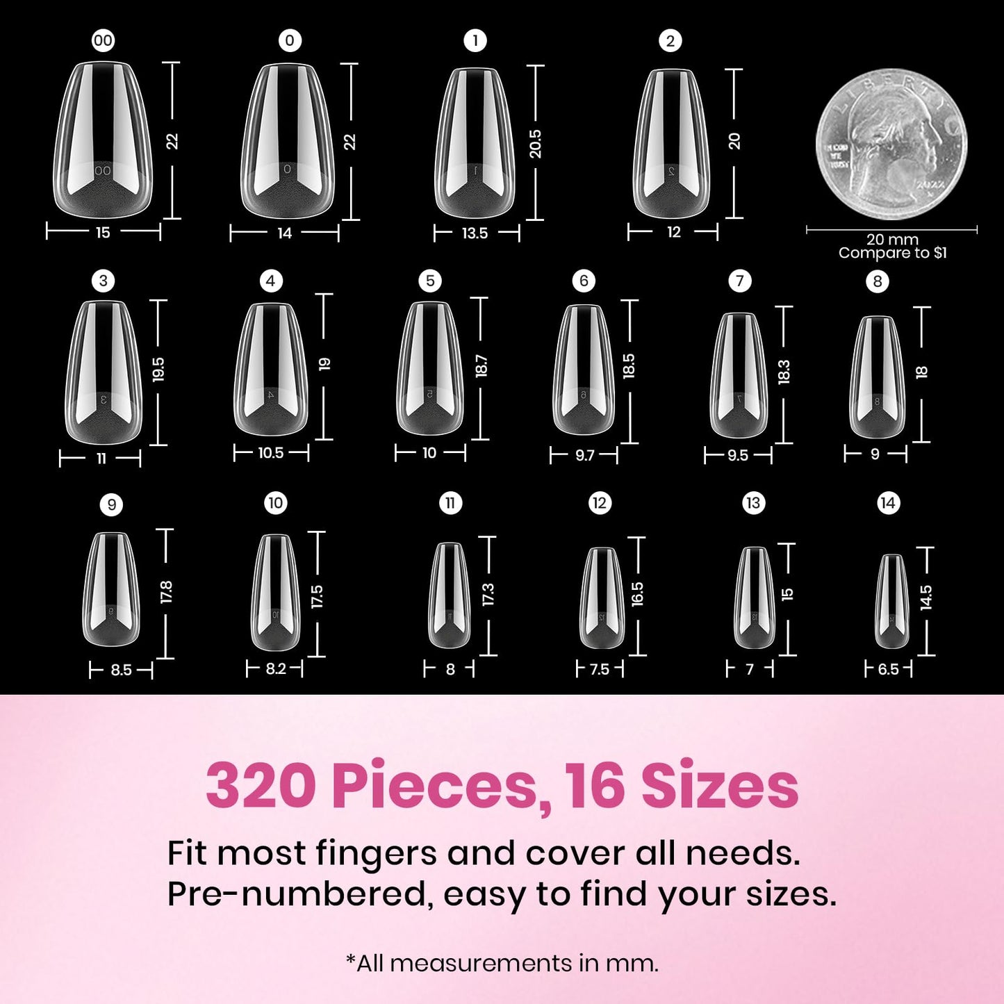 Beetles Gel Nail Tips Flat-X - Coffin Short, 320pcs 16 Sizes, Pre-Etched Half Matte Full Cover Soft Acrylic Press on False Nail Extension Tips Easy DIY Salon Art for Flat & Natural Nail Beds