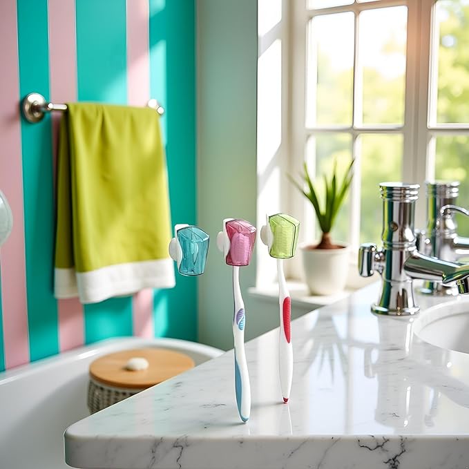 3Pcs Multicolor Toothbrush Holder Travel Toothbrush Head Covers with Suction CupBathroom Wall Mount Suction Cup for Bathroom Portable Wall Mount Toothbrush Holder Rack Dustproof Cap Cover Accessories