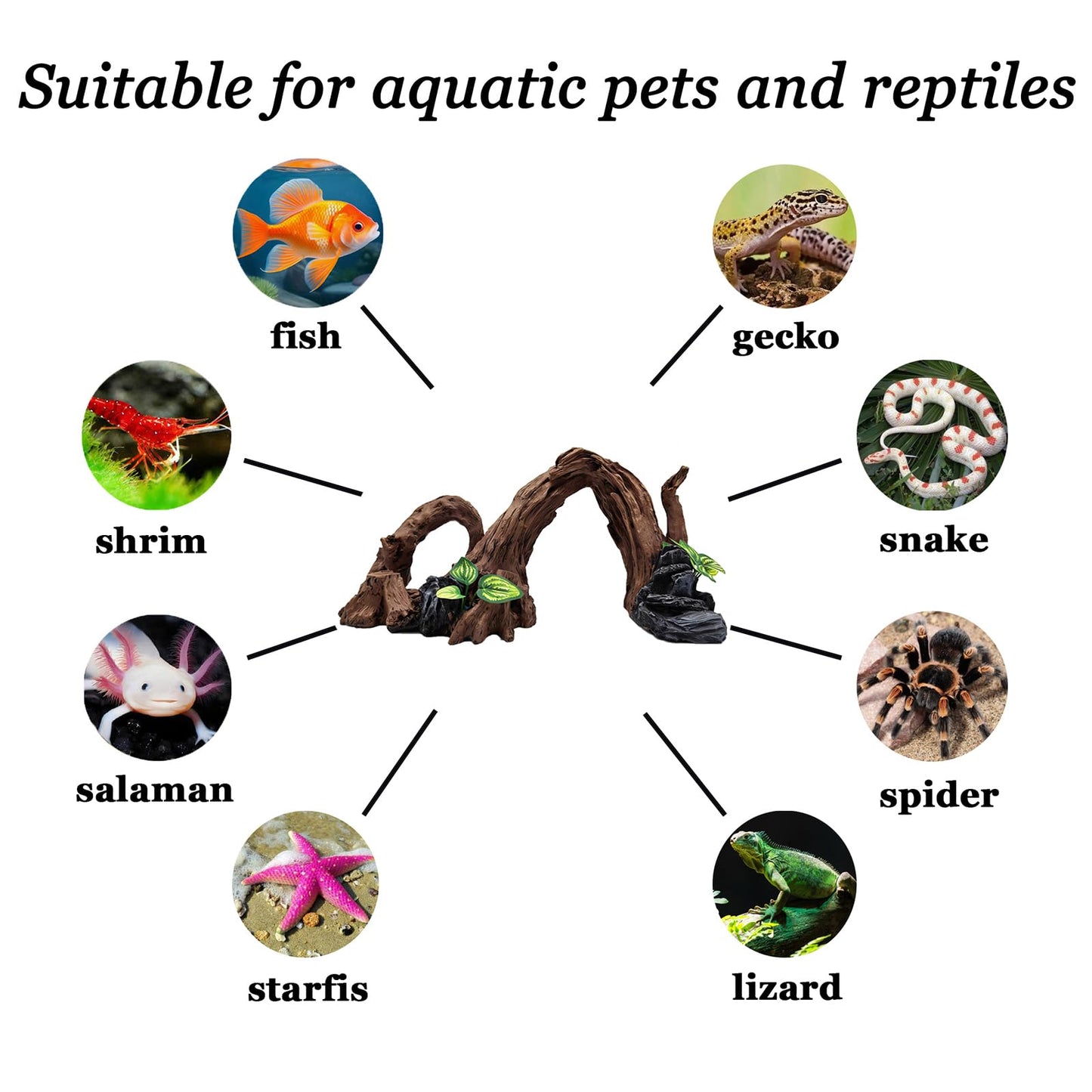 PEUILST Large Fish Tank, Sunken Wood Decoration, Aquarium Accessories, Artificial Driftwood Landscape Center Ornaments, Suitable for Decorating Fighting Fish, Shrimp, Goldfish, and Reptiles