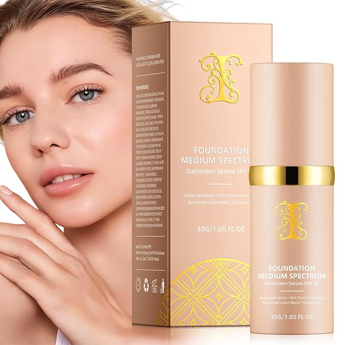 Color Changing Foundation Liquid 4 in 1, Foundation for Older Women, Hydrating Longwearing & Waterproof Concealer, SPF 50+ Foundation Makeup Base Nude Face, Medium Spectrum for all Skin