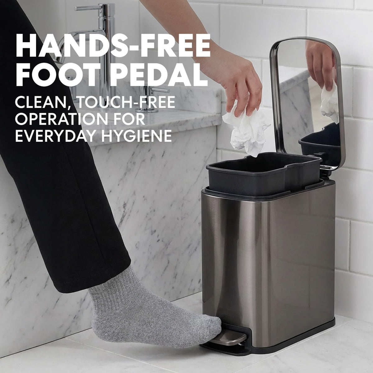 6L 1.6G Stainless Steel Bathroom Trash Can with Hands