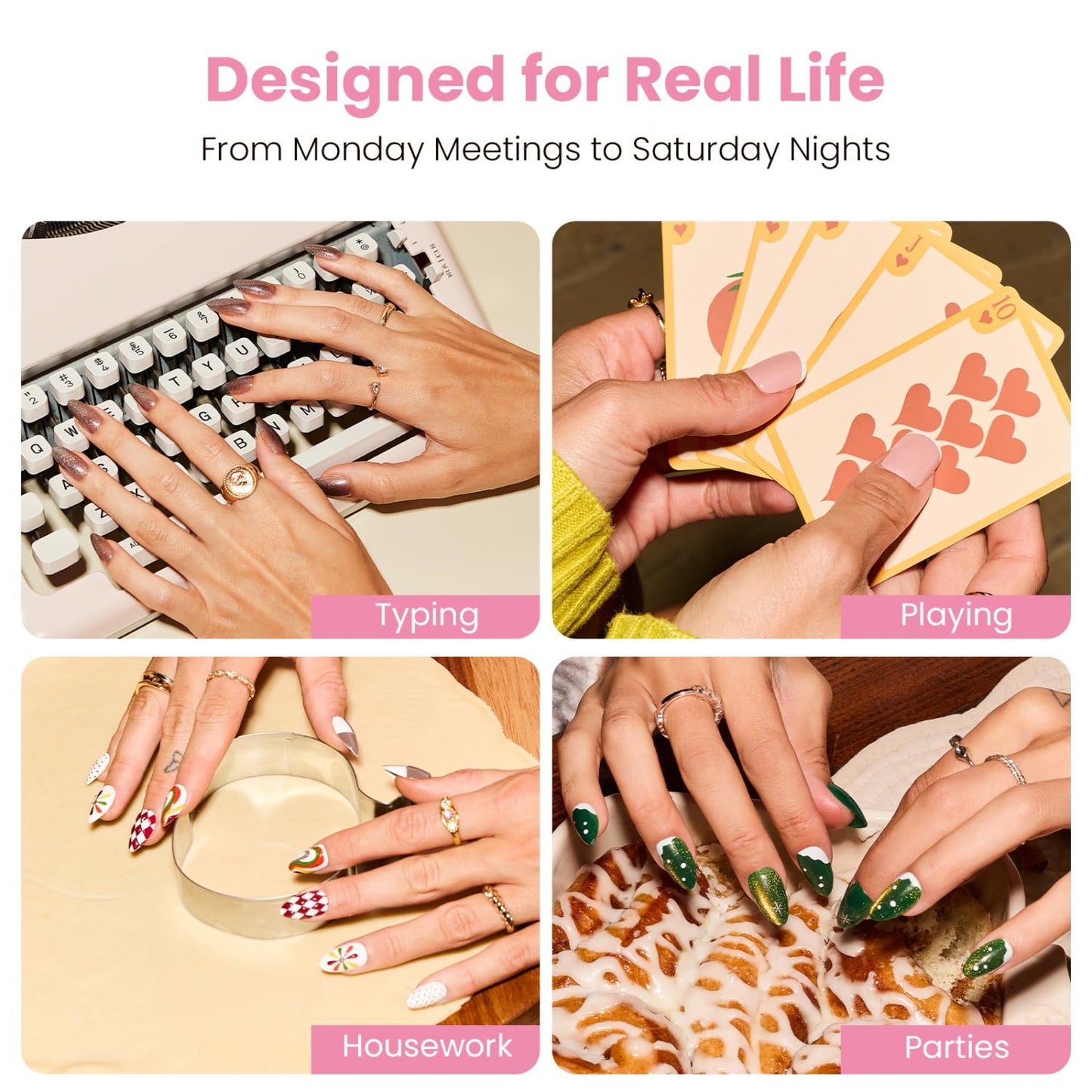 Nail Reformation Press On Nails, Rosewater | Ombre Pink Velvet Shimmer Medium Almond Fake Nails with Glossy Finish, Reusable Stick On False Nails Kit - 30 Pcs in 15 Sizes with Glue, Gifts for Women