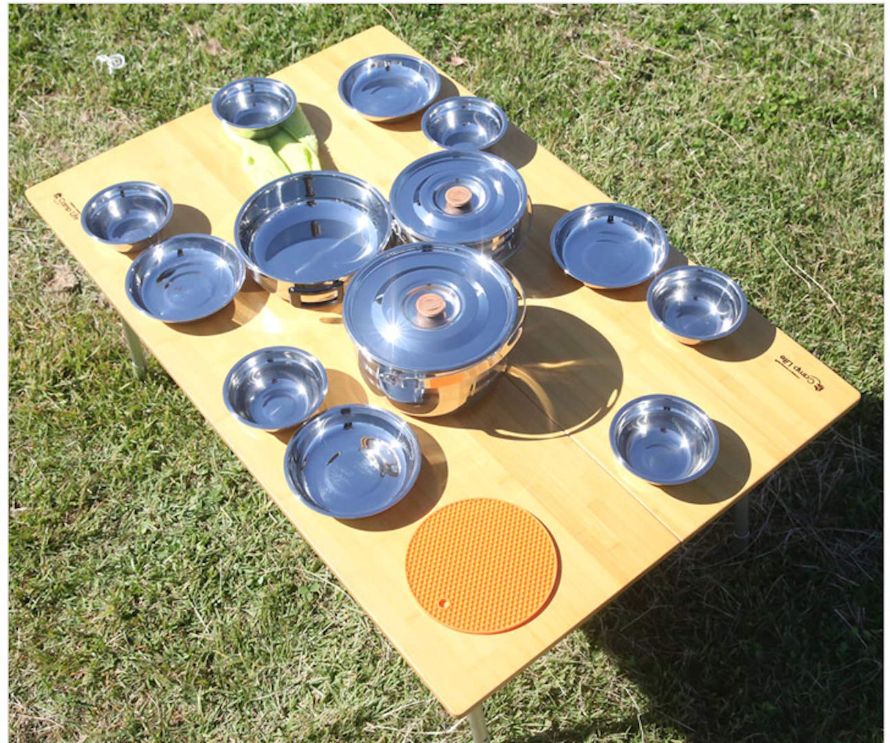 CAMPINGMOON 13PCS Camping Cookware Set Stainless Steel Outdoor Nesting Cooking Mess Kit Pots Pans Bowls with Storage Carrying Tote Bag MC210
