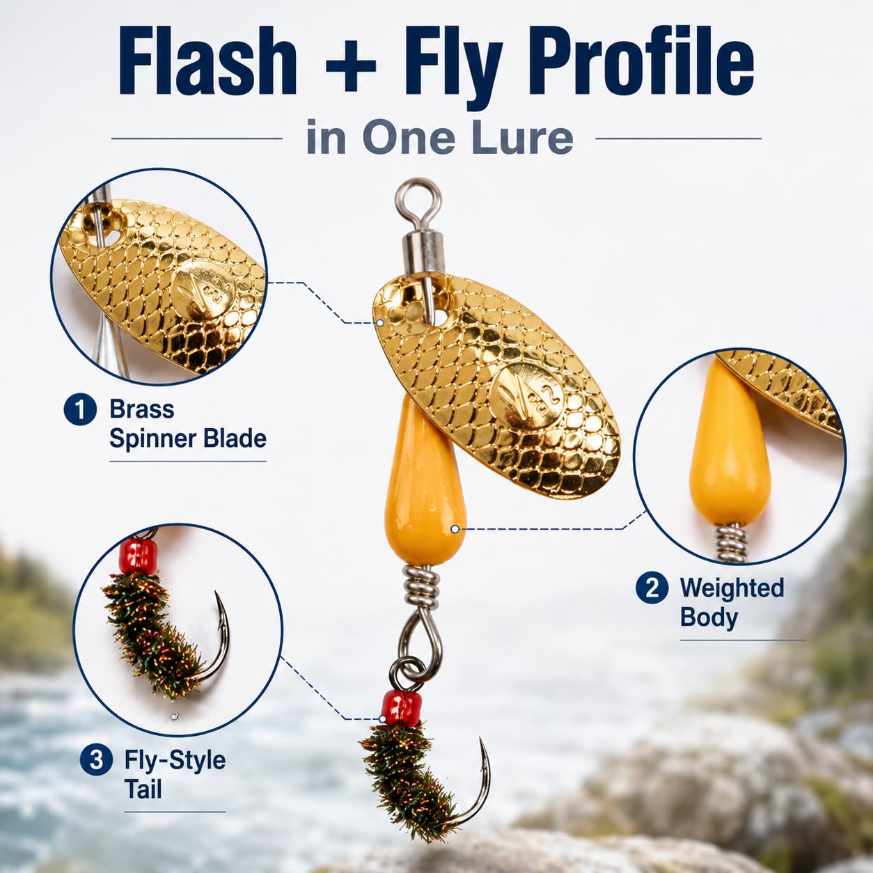 Zylaxio Trout Spinners, 5PCS Spinner Fly Fishing Lures, 1.96in Brass Inline Spinner Lures, 0.09oz Set for Trout Bass Salmon Pike, Creek Stream River Fishing
