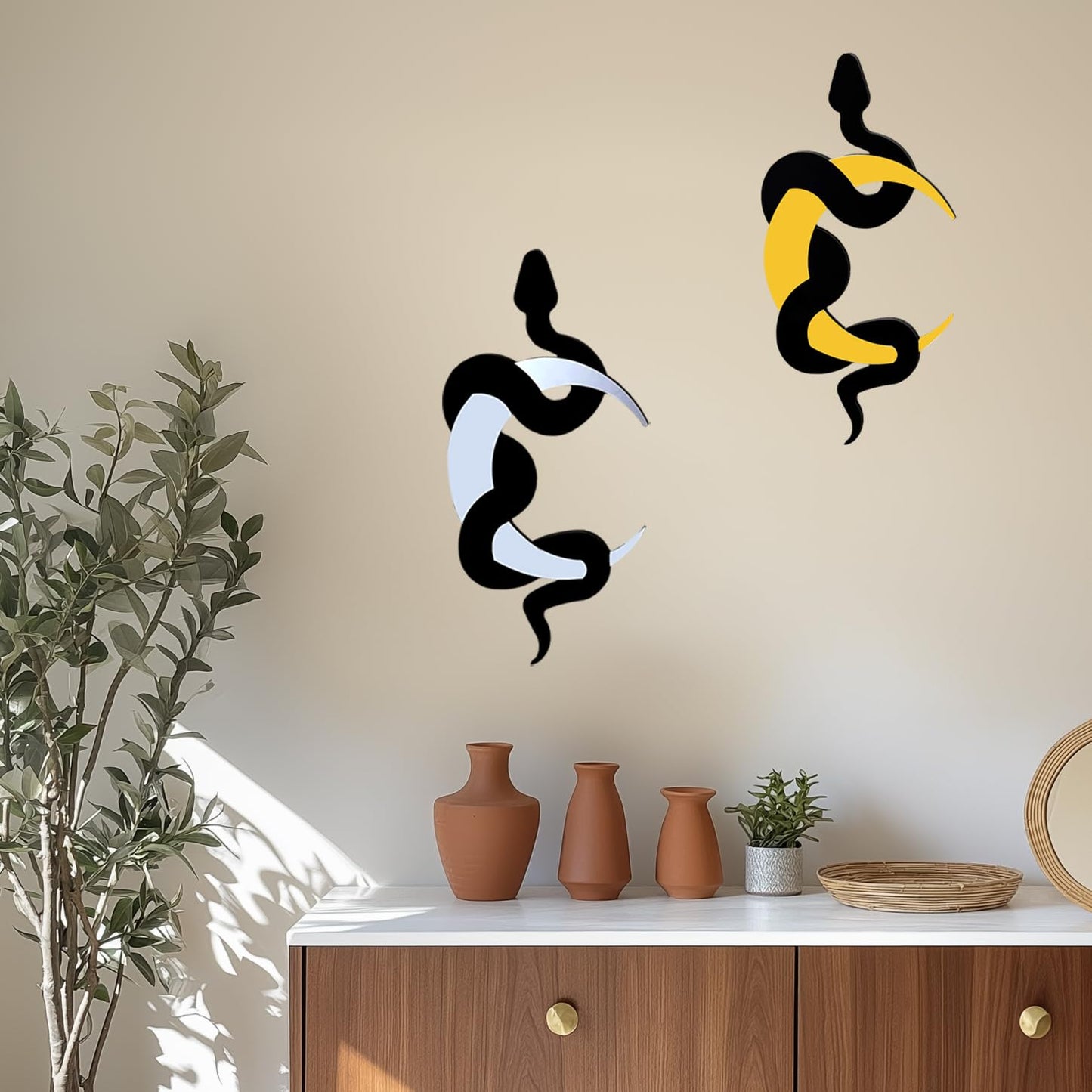 Rifyta Gothic Decor Witchy Decor Snake and Moon Mirror Goth Home Decorations Gothic Wall Art for Bathroom Bedroom Living Room Hallway（Gold and Silver）