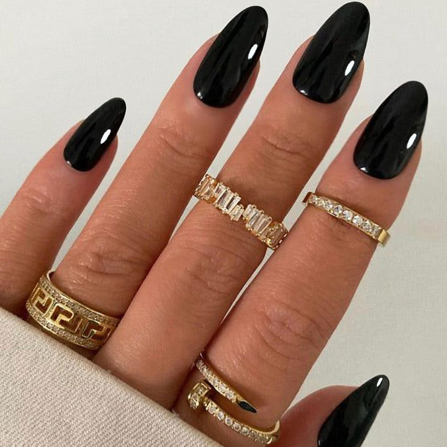 GLAMERMAID Press On Nails Almond with Press on Toenails Sets,Black Nude Glossy 48 Pcs Toenails Press Ons,Hand and Toenails Sets for Women