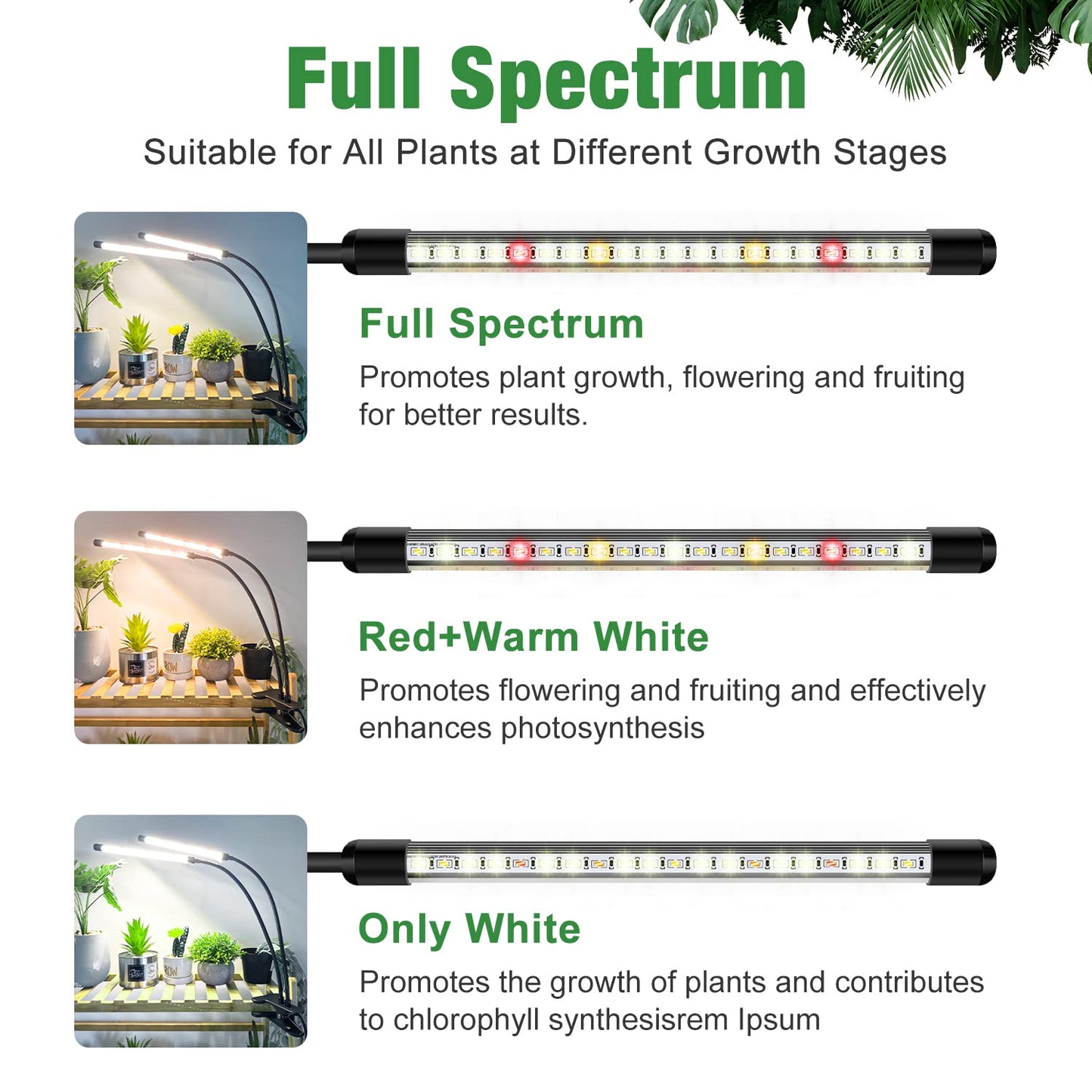 wolezek Grow Lights for Indoor Plants, 6000K 40 LEDs Full Spectrum Plant Grow Lights Indoor, White Grow Lamp with Clip, Auto ON & Off Timer 6/12/16H, 3 Modes, 5-Level Dimmable Brightness
