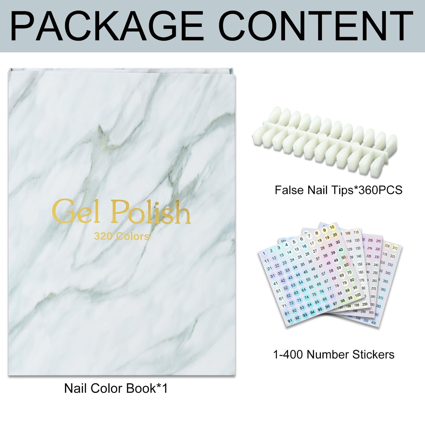 C12rtive 320 Nail Colors Book,Professional Nail Polish Chart Book with 360 Practice Tips & 1-400 Number Labels, Pre-Numbered Slots,Perfect for Salons and Home Use(Marble)