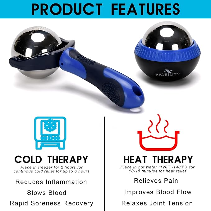 Nobility Massage Ball Roller– Ice Cold and Hot for Deep Tissue and Sore Muscle Relief of Stiffness and Stress, Body, Neck, Back, Foot, Plantar (Blue)