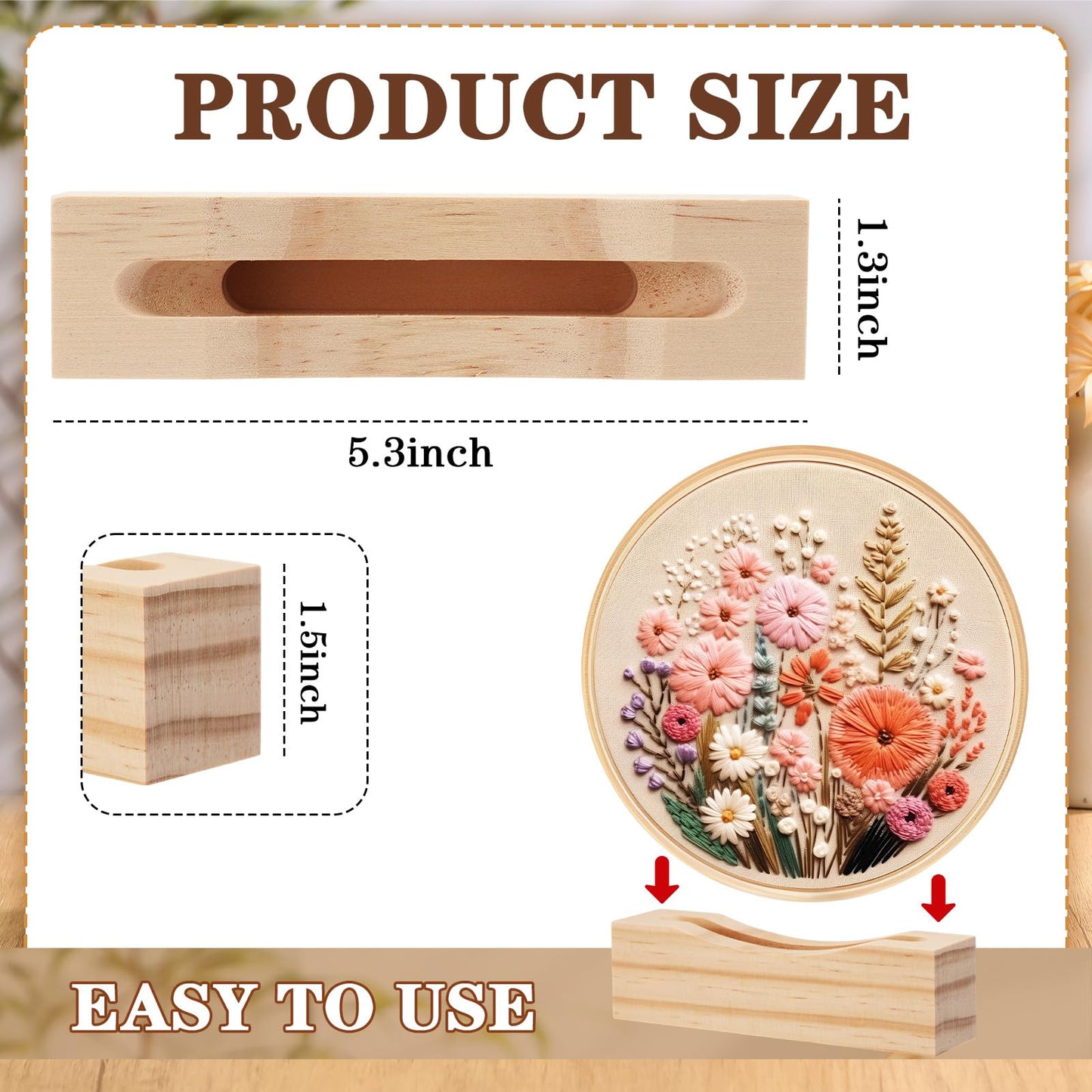 Chunful 6 Pcs Embroidery Hoop Display Stand Wooden Embroidery Frames Holder 2 Tier Groove Cross Stitch Hoop Stand Base Accessories for Display Works Home Exhibition Decor(5.31" X 1.3" X 1.5")