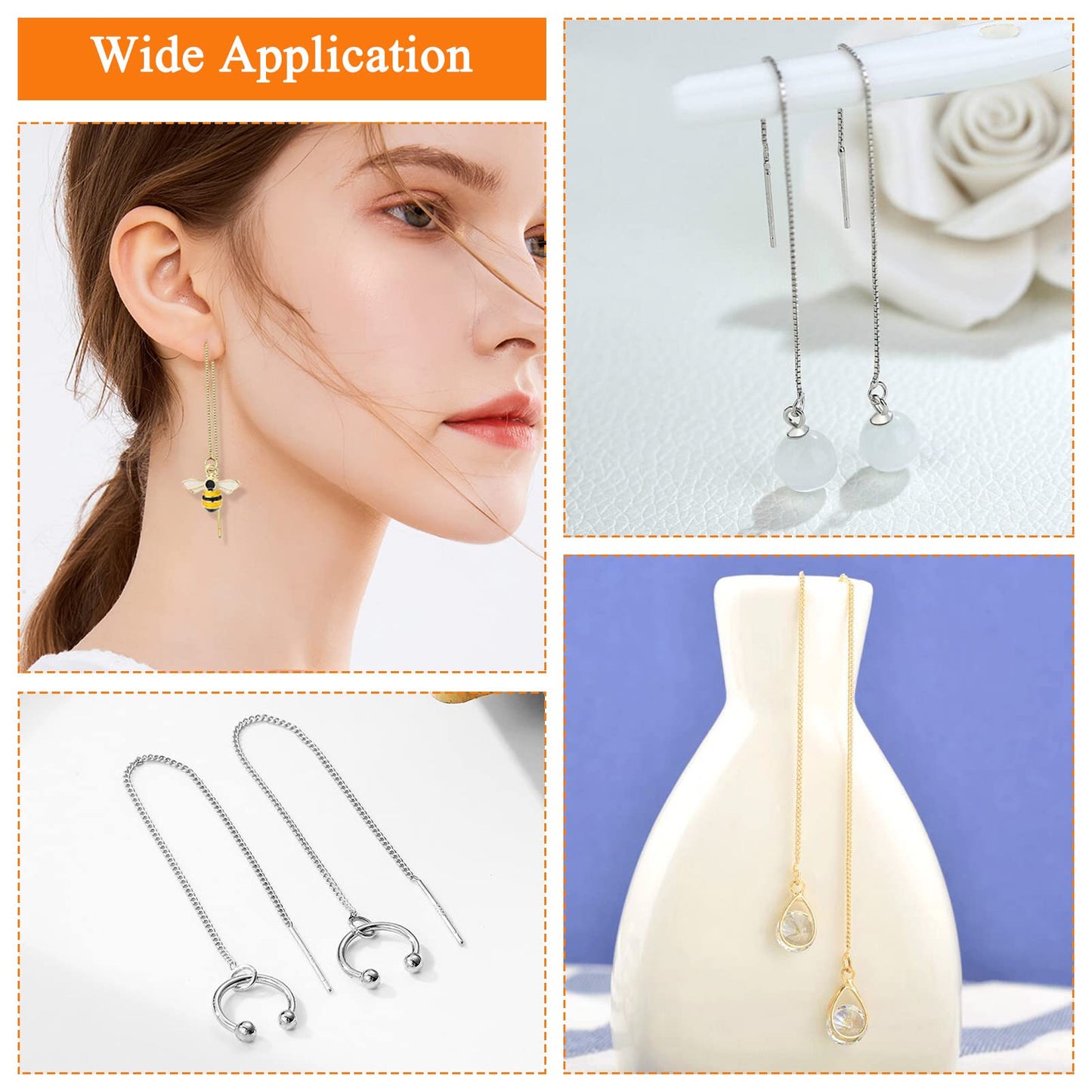 24pcs 8.5cm Ear Threads Long String Ear Threads Hypoallergenic Ears Thread Earring with Loop Drop Earrings Tassel Chain Earrings for Earring Making DIY Jewelry Craft(2 Styles,2 Colors)