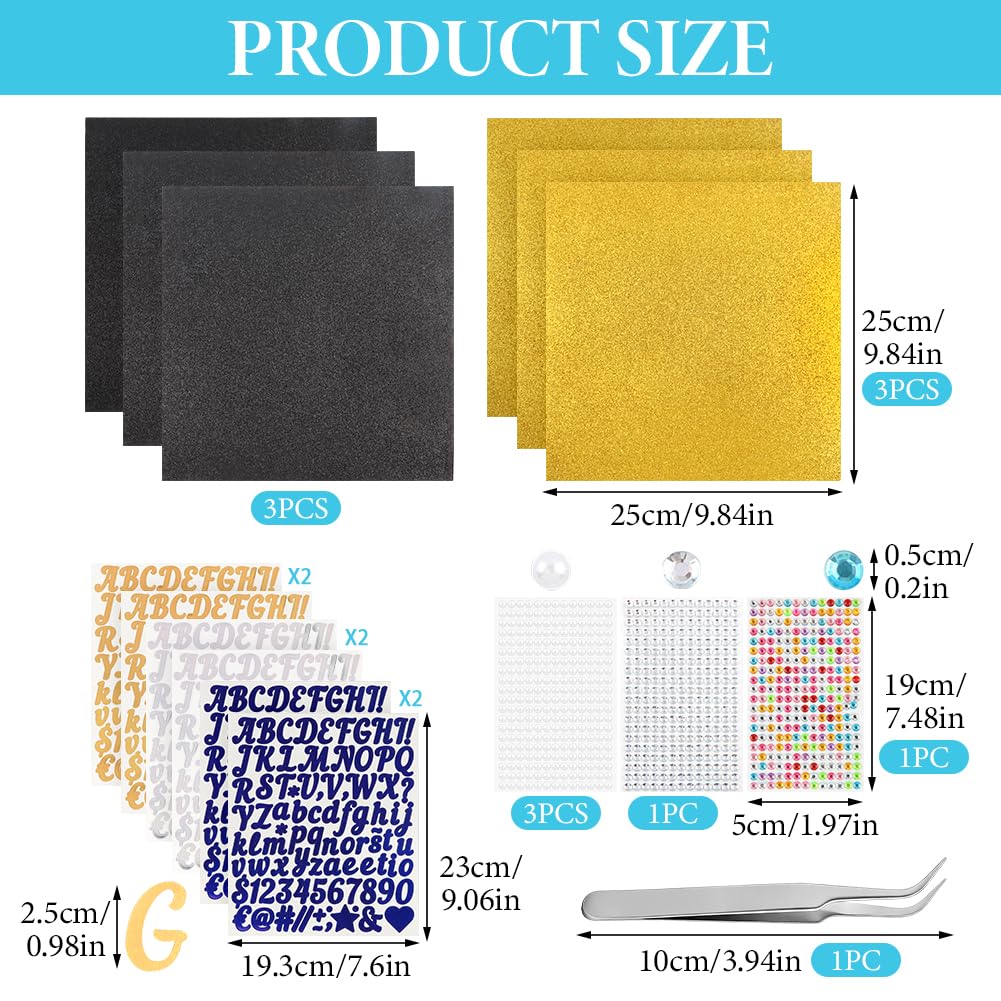 Arivlune Graduation Cap Decorations kit, Includes 6 9.8 X 9.8 Graduation Cap Topper Blank Glitter Cardstock/5 Sheets Rhinestones/6 Alphanumeric Stickers for DIY Graduations Caps Topper