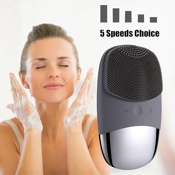 Facial Cleansing Brush, 3-in-1 Electric Soft Silicone Waterproof Face Scrubber, USB Rechargeable IPX7 Waterproof Sonic Vibrating Face Brush for Deep Cleansing, Gentle Exfoliating and Massaging