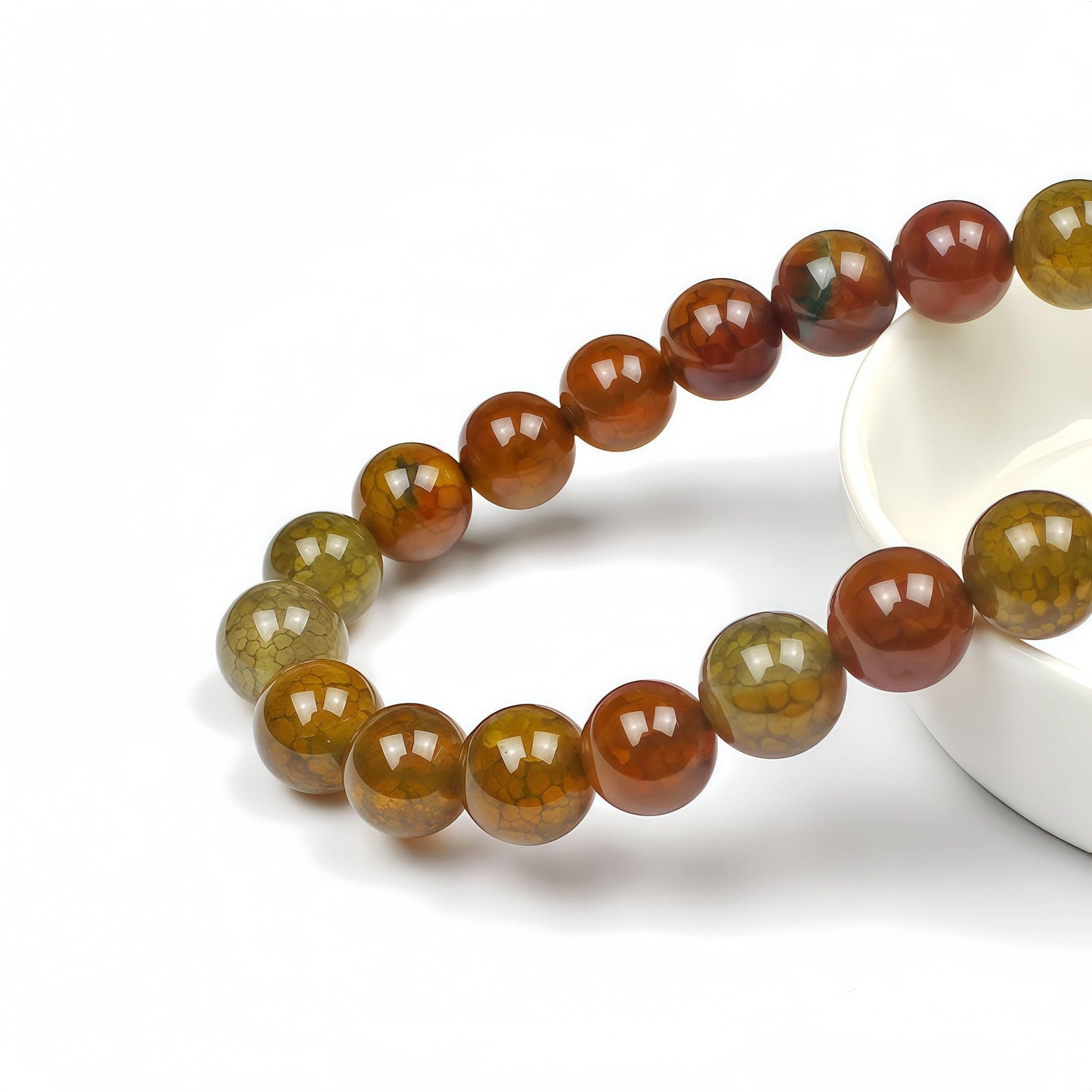 MJDCB Natural Ancient Crack Agate Beads Yellow Dragon veined Stripe Agate Round Stone Beads for DIY Necklace Bracelat Jewelry Making 15" (8mm)