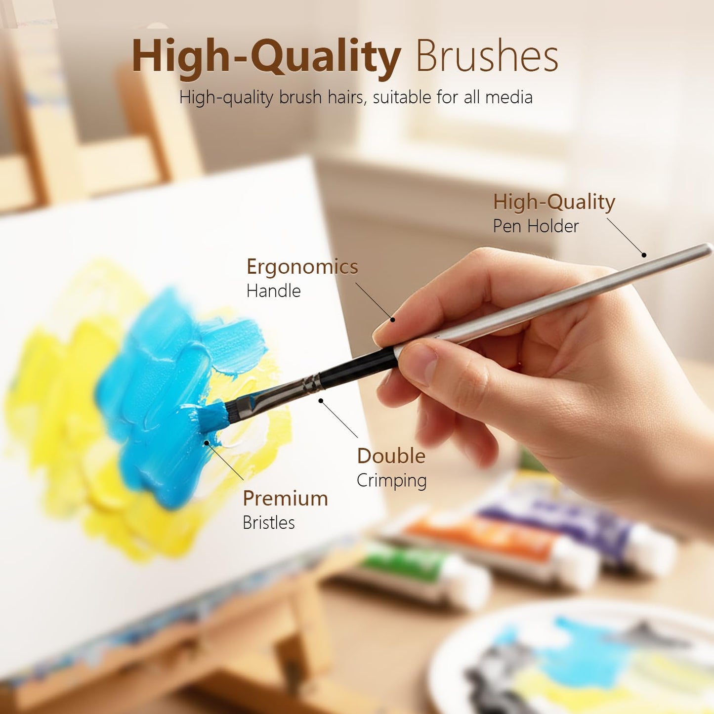 JYN-ANREN 24Pcs Multi-Shape Paint Brushes Set for Acrylic, Oil, Watercolor & Gouache with Palette Knife and Waterproof Canvas Roll, Synthetic Bristles Art Supplies for Artists & Beginners