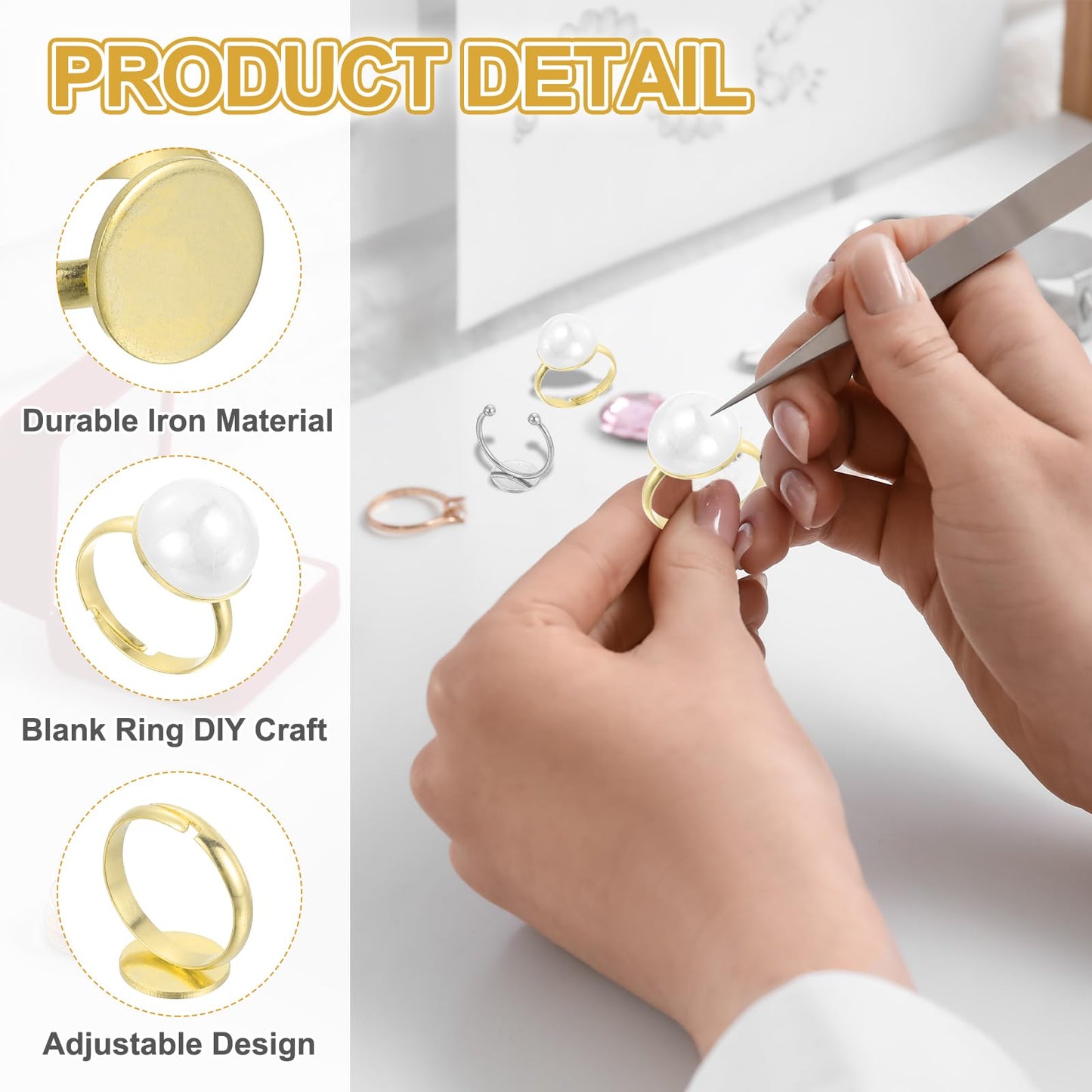 MECCANIXITY 20Pcs Metal Ring Base Blank, 6/8/20/12/14mm Adjustable Pad Cabochon Ring Blank Base Flat Bezel Tray for Jewelry Making Finding DIY Craft, Silver/Gold