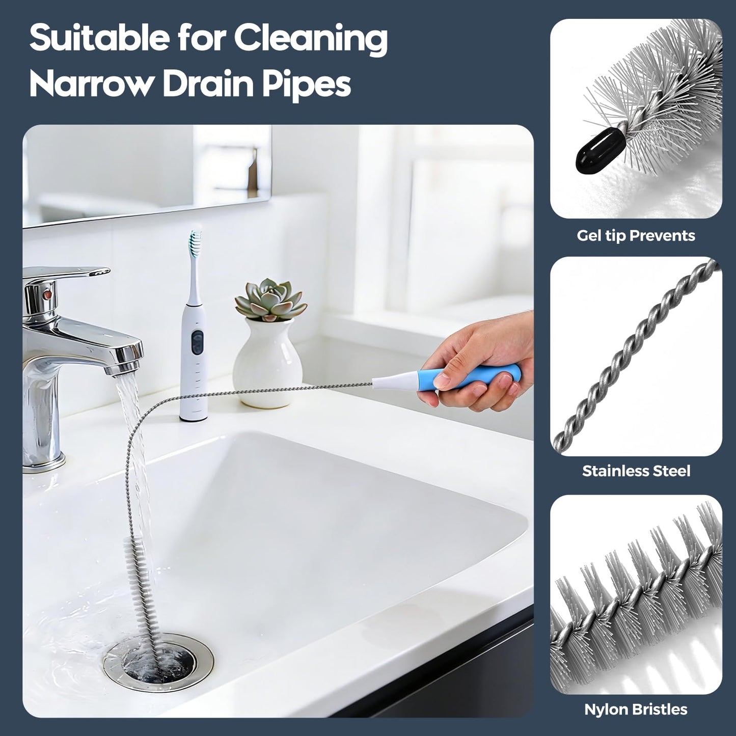TOOUT Dryer Vent Cleaner Kit 5 Pcs, Refrigerator Coil Cleaning Brush, Sewer Set Brush, Dryer Lint Cleaner Brush for Flexible Lint Remover, Kitchen Sink, Bathroom Clog, Toilet, Vent Scrubber