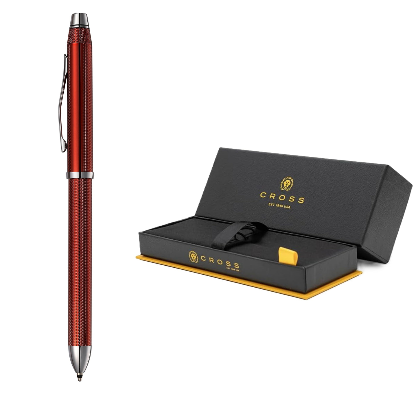 Cross Tech3+ Engraved Refillable Multi-Function Ballpoint Pen with Stylus, Medium Ballpen And Pencil, Includes Premium Gift Box - Translucent Red