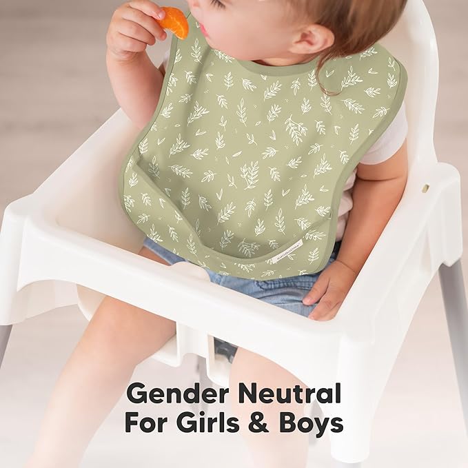 3-Pack Waterproof Baby Bibs for Eating - Lightweight Toddler Feeding Bibs with Large Food Catcher, Mess Proof, Food-Grade Baby Eating Essentials, Easy to Put On & Clean (Fleur)