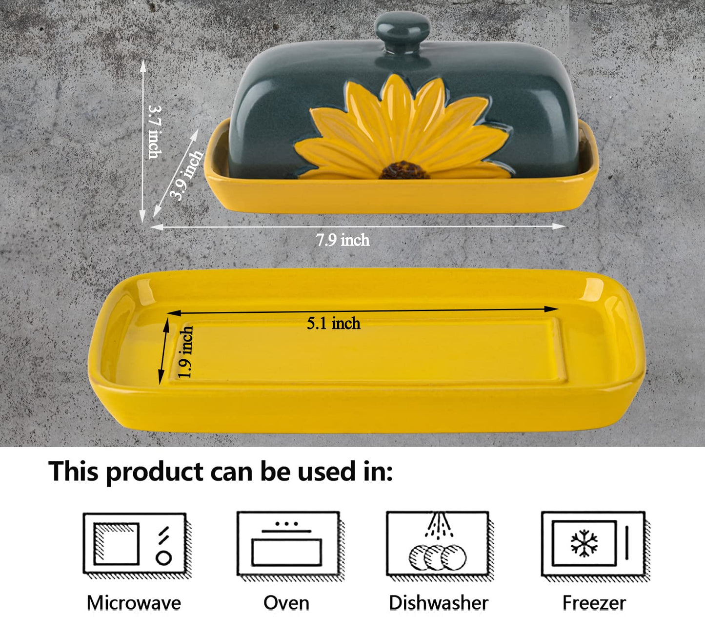 Butter Dish With Lid For Countertop Ceramic Butter Keeper Sunflower Butter Container Butter Holder Tray Large Covered Farmhouse