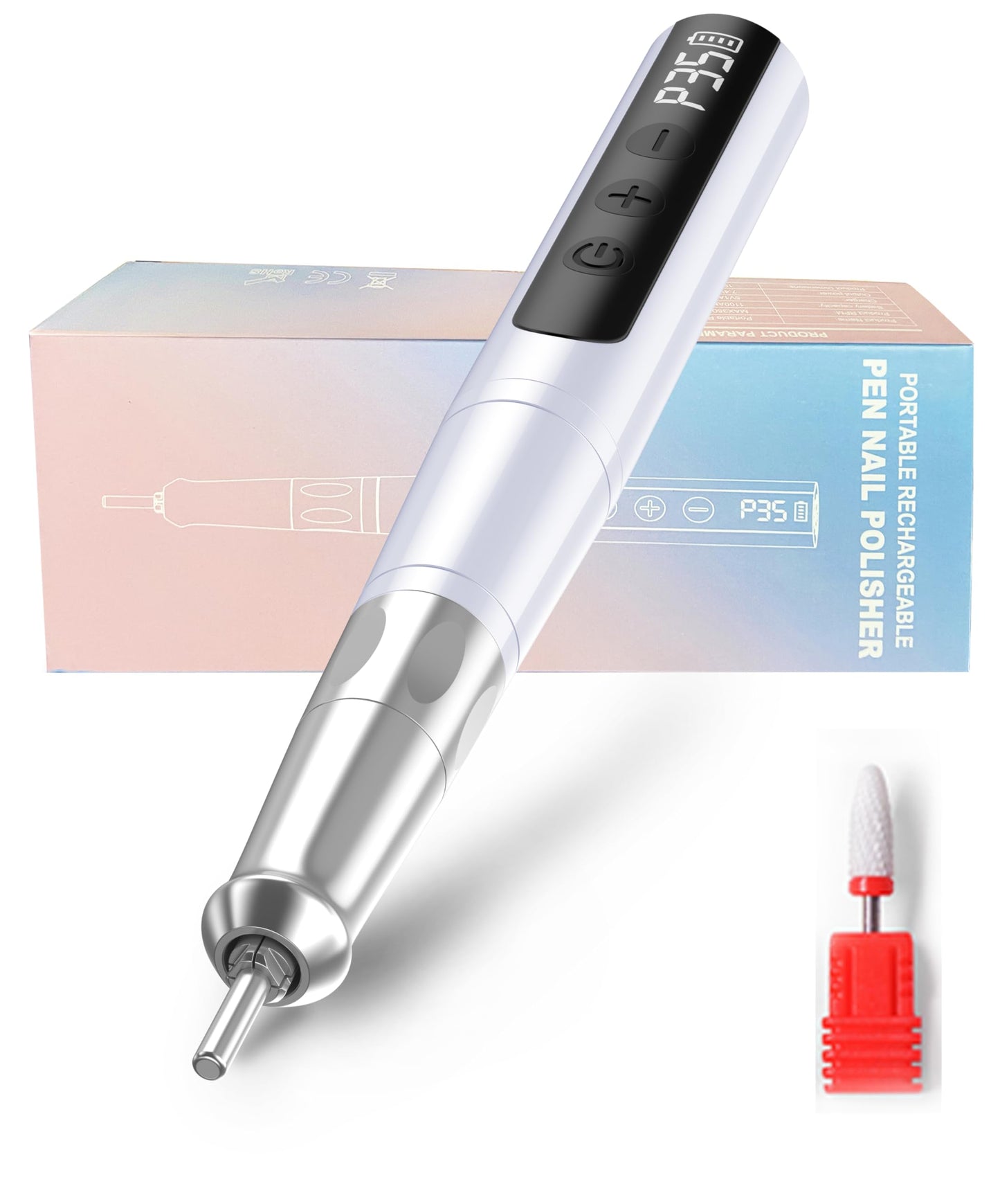 Lumcrissy Coreless Motor Cordless Nail Drill, Low Noise Electric File, Portable Nail Drill Machine for Acrylic Nails - Pearl White, 6H Rechargeable, 1100mAh, Ultra Quiet Professional Kit