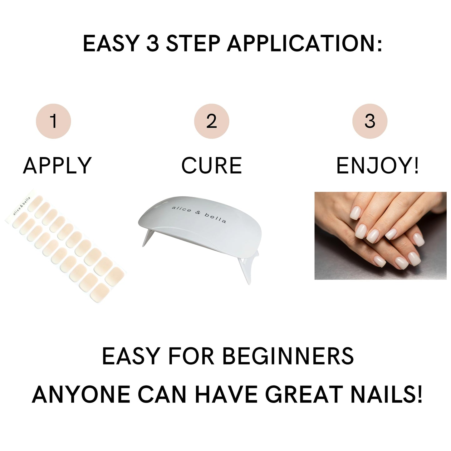 ALICE & BELLA Semi Cured Gel Nail Strips-20 PCS Nude Pink Neutral Nail Strengthening Gel Stickers, Use with UV Light Lamp, Salon Quality Manicure Wraps (Nude Pink)