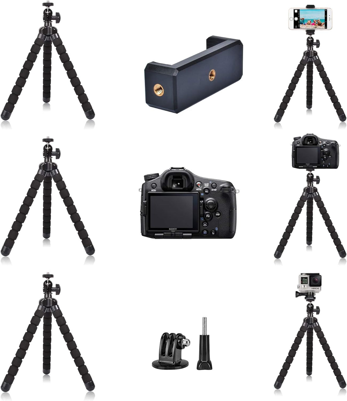 Phone Mini Tripod, Ruittos Premium Flexible Mobile Phone Tripod Stand Compatible with iPhone Samsung Go Pro, Small Digital Camera, Black