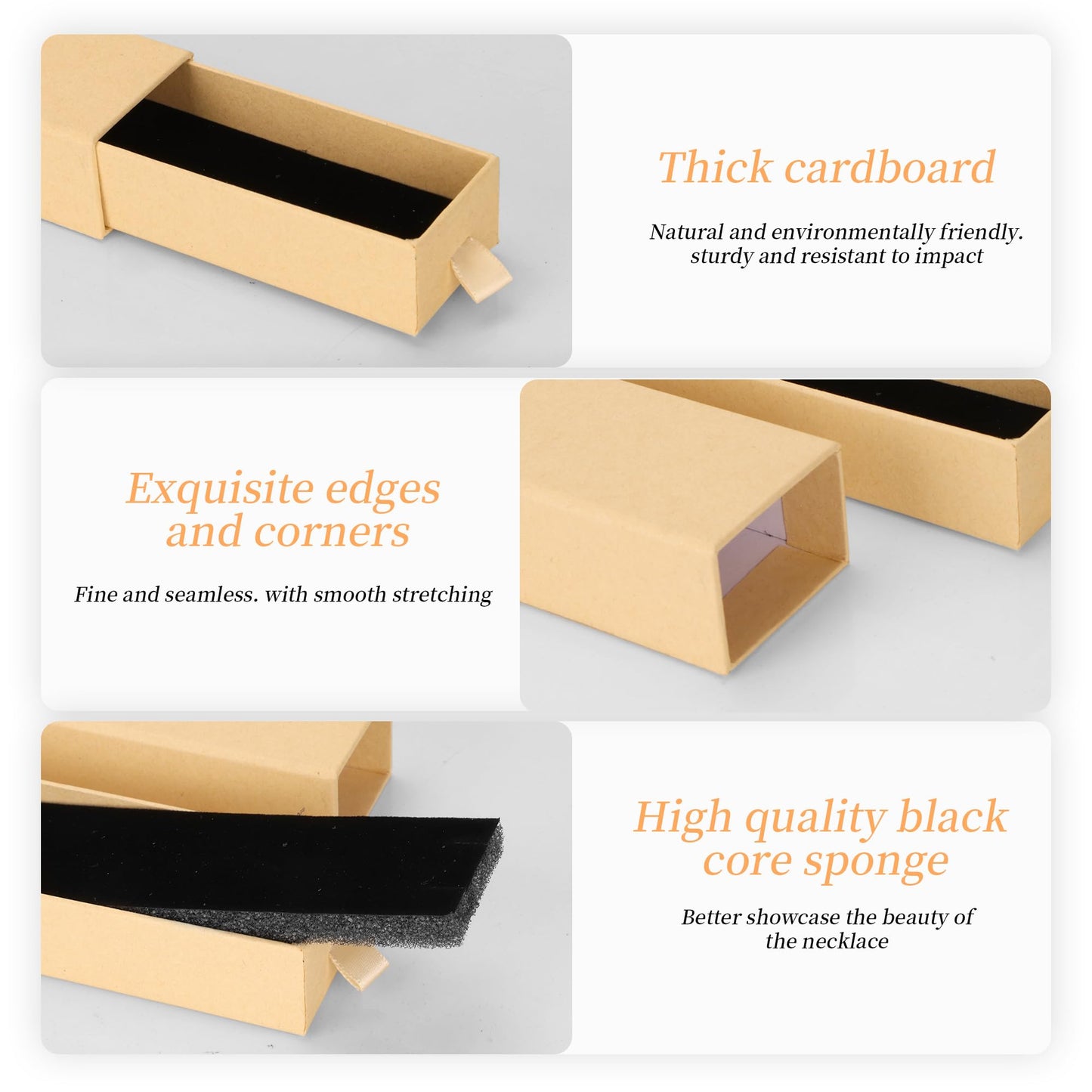 MATUFF 12-Pack Drawer Style Jewelry Gift Boxes with Sponge Insert, 8.7"x1.8"x1.2" Necklace & Bracelet Display Box for Presentation, Cardboard Storage Organizer for Pendant, Ring, Earring - Kraft Brown
