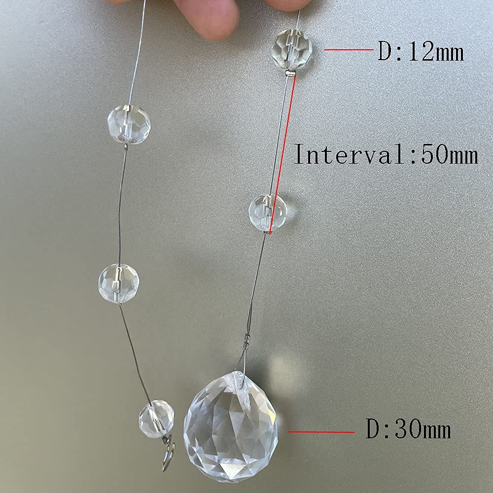 Bolo.ban Crystal Beaded String Clear Glass Beads Garland Strands Hanging Wedding Arch Decor Curtain Chandelier Christmas Tree Ornaments Door String Beaded Drapes Decoration Accessories(3.3 Feet 5pcs)
