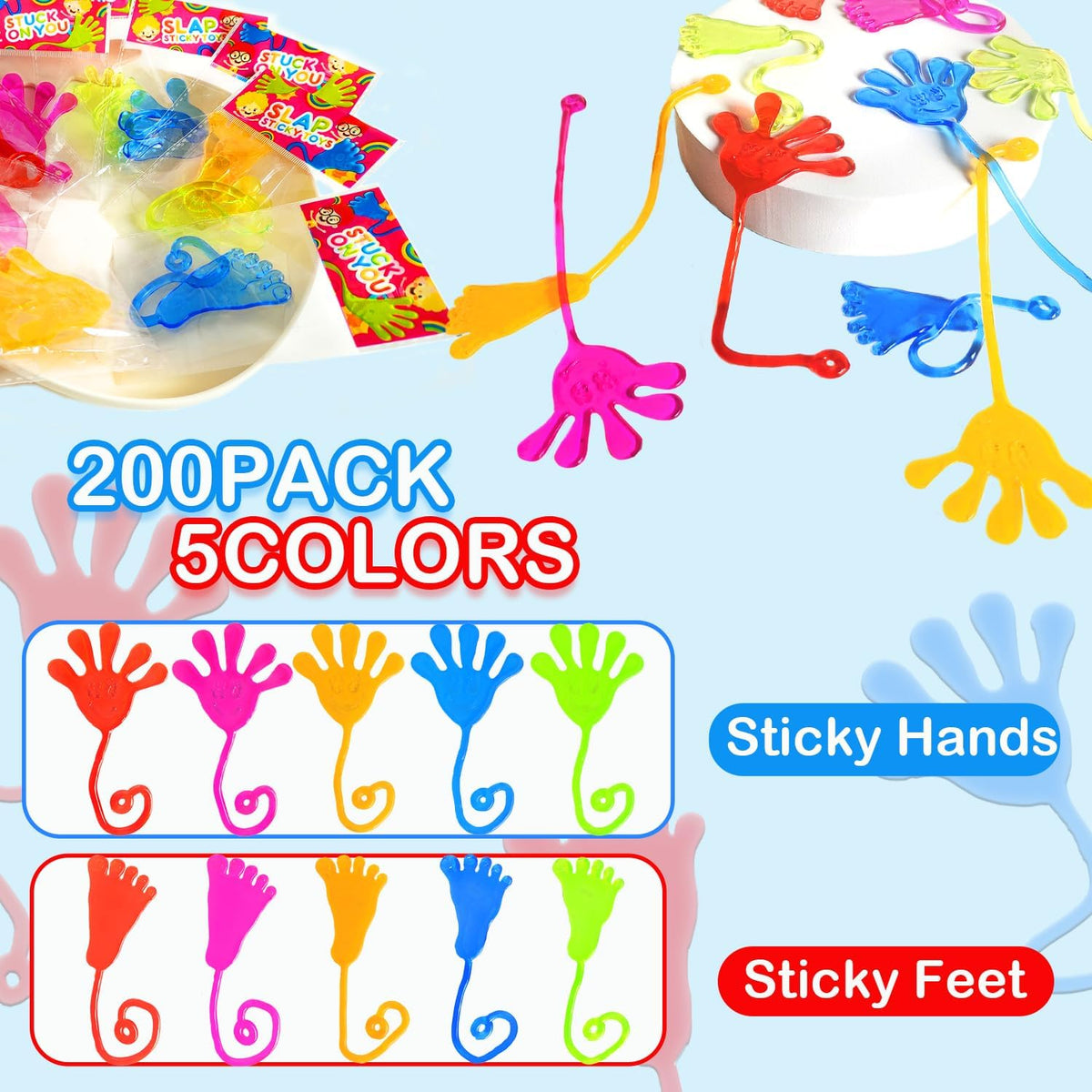 Bulk Party Favors Goody Bag Stuffers for Kids (200 PCS), Halloween Large Sticky Hands & Feet Pinata for Toddlers, Preschool Toys Gifts Non Candy Treats Prizes Supplies Giveaways Handout for Boys Girls