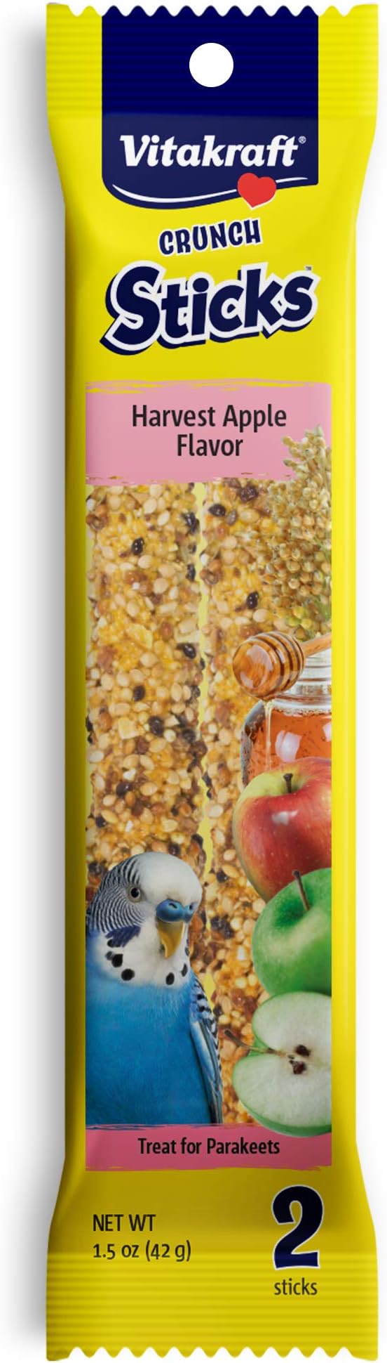 Vitakraft Crunch Sticks Parakeet Treats Golden Honey Flavor, 2 Stick Pack
