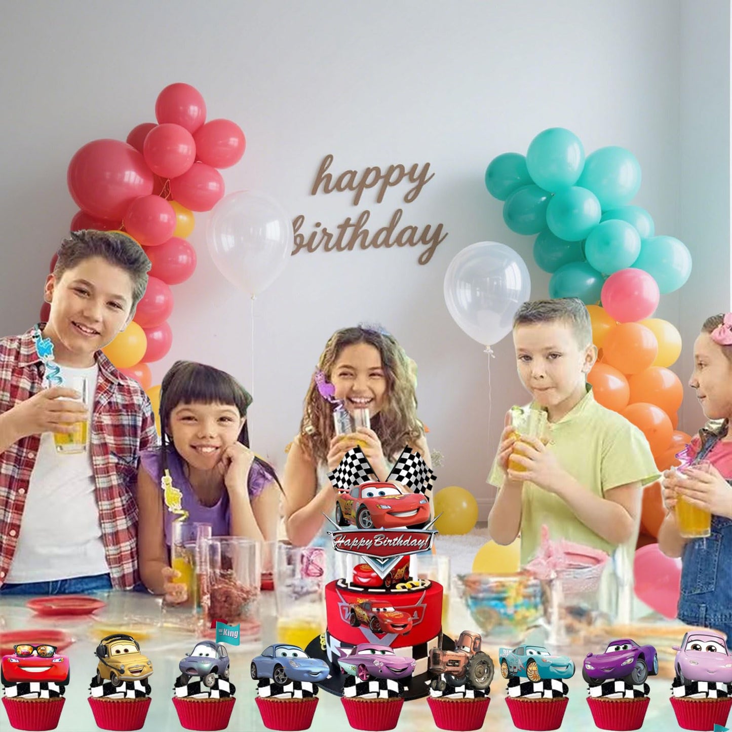 25 Pcs Cartoon Theme Happy Birthday Cake Toppers, Cute Cake Decorations, Includes 1 “Happy Birthday” Toppers and 24 Dessert Decorations